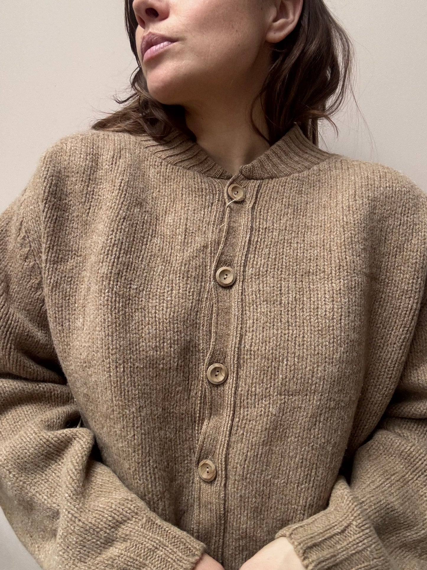 Brown 100% wool bomber style jacket size 12-16