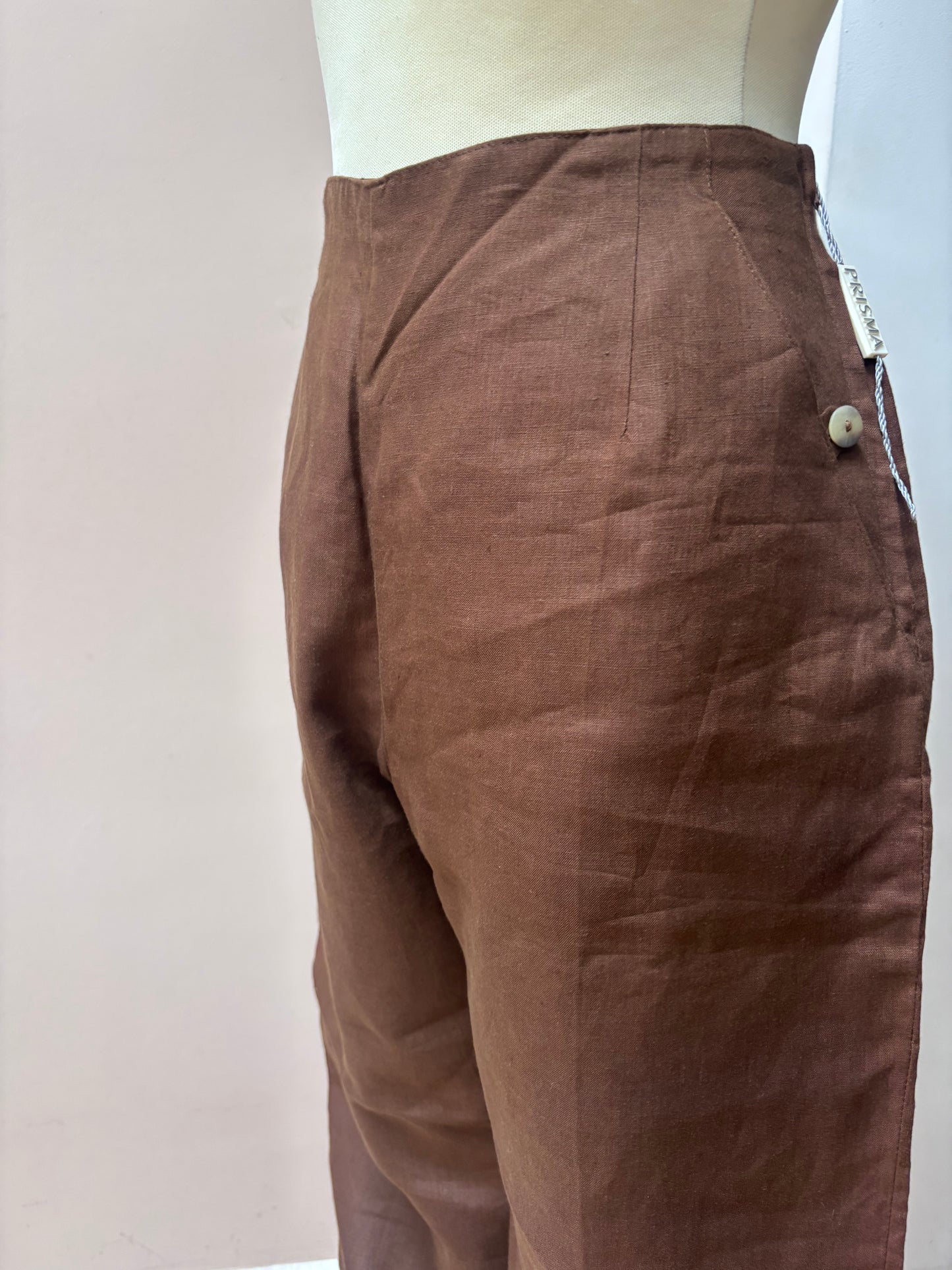 Vintage brown 100% linen trousers size 10