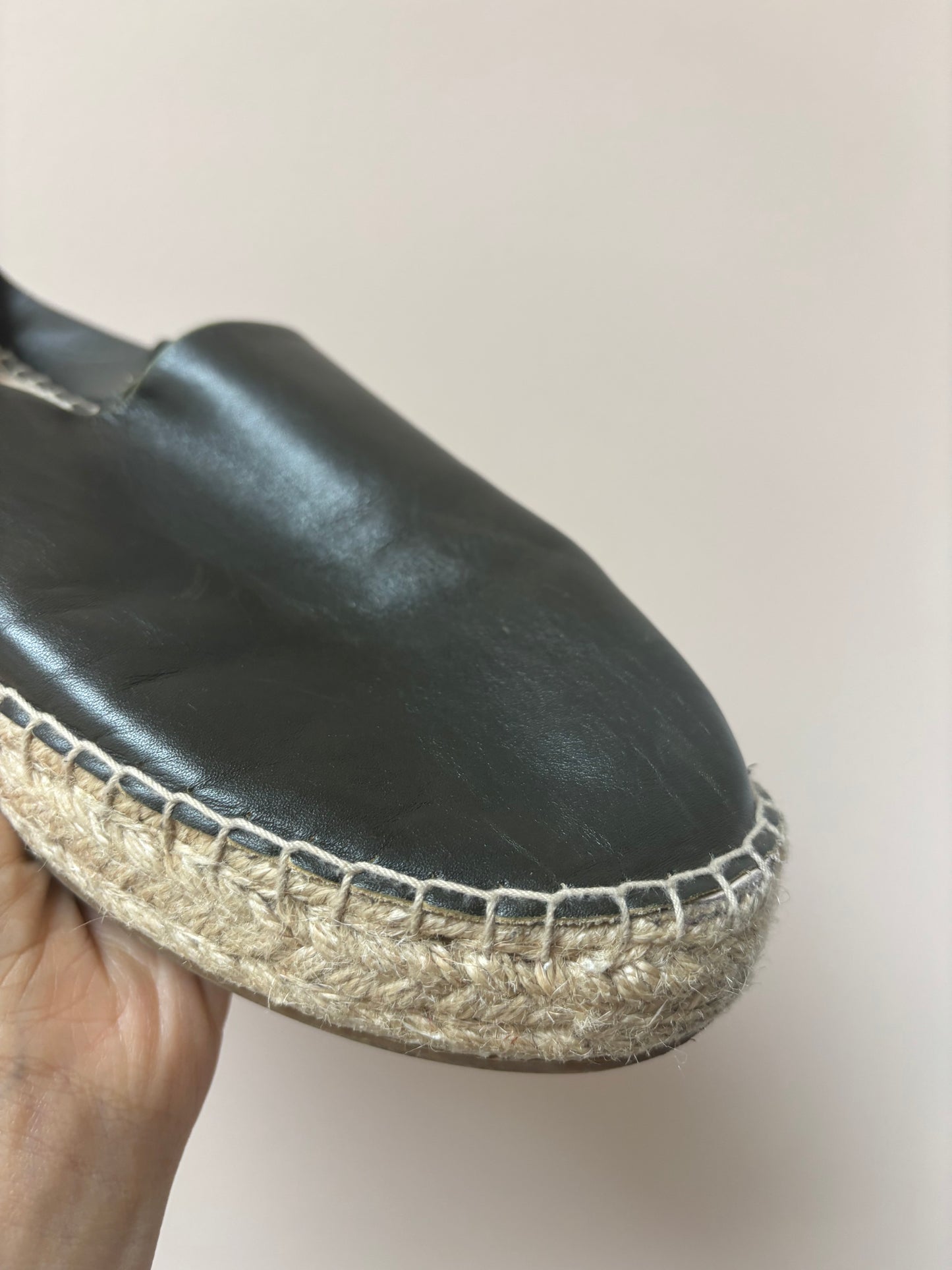 Green leather espadrilles size UK6