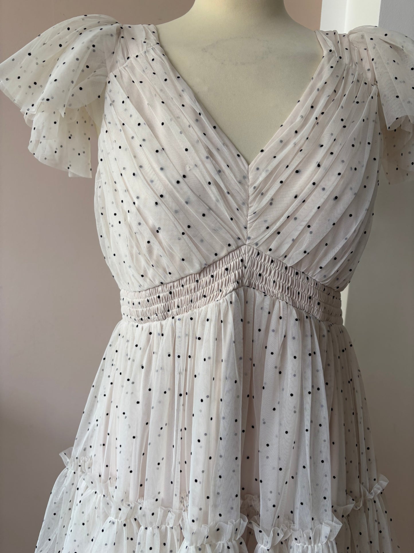 Polka dot layered frill shoulder dress BNWT size 12