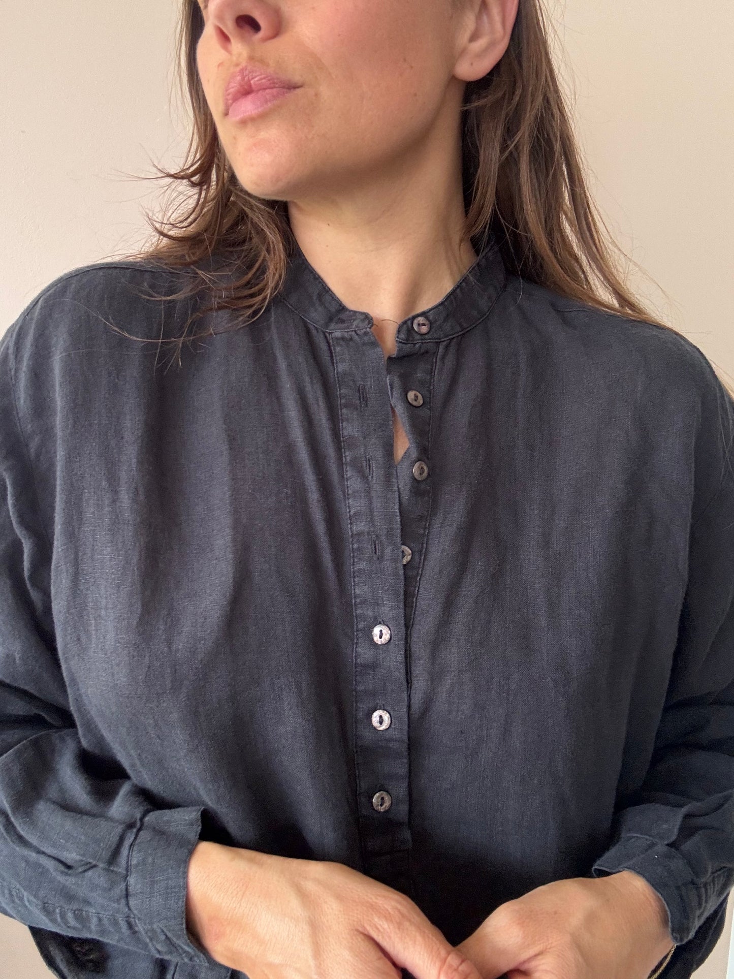 Vintage black 100% linen shirt size 10