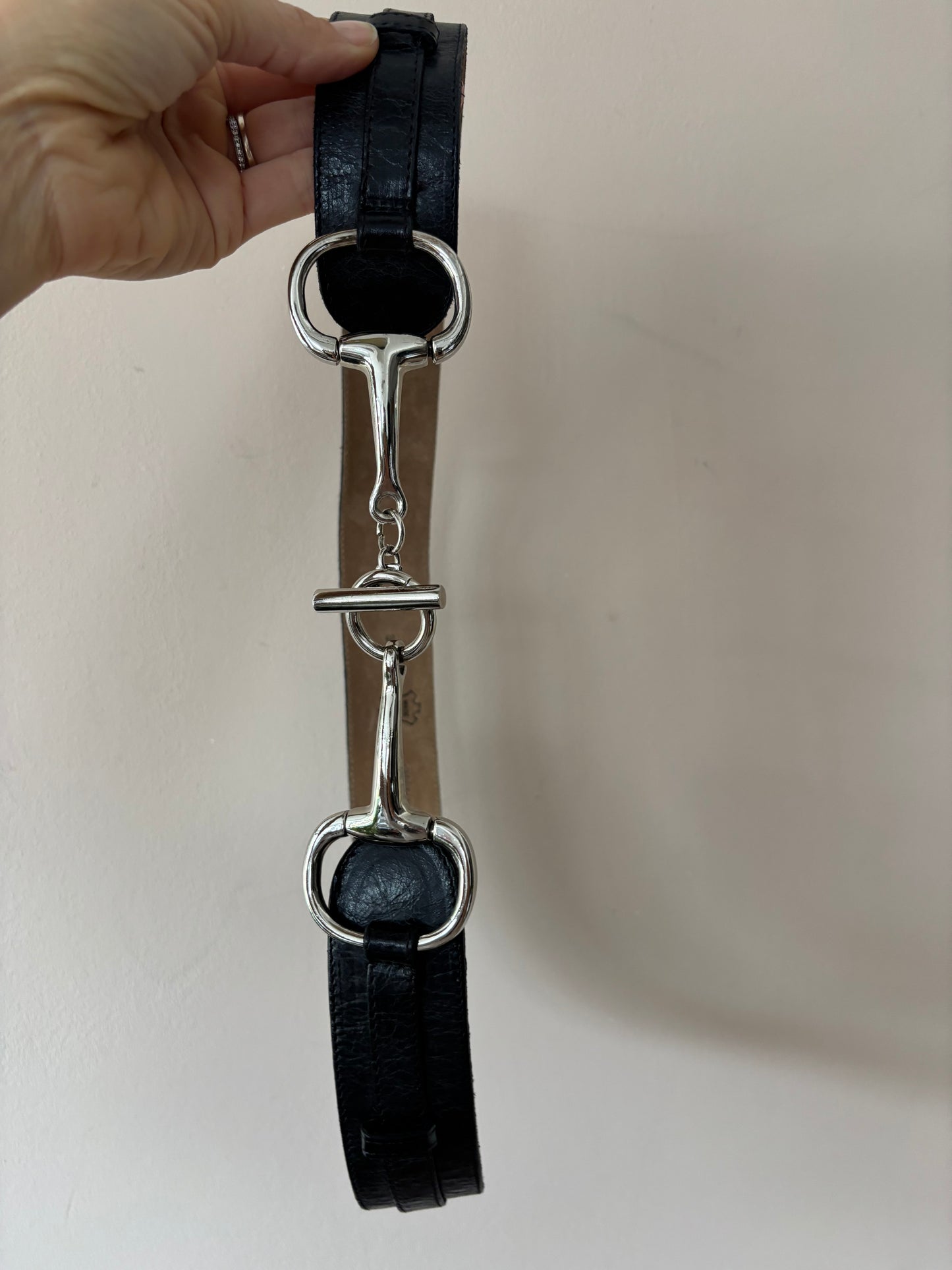 Vintage leather belt with silver buckle size Medium