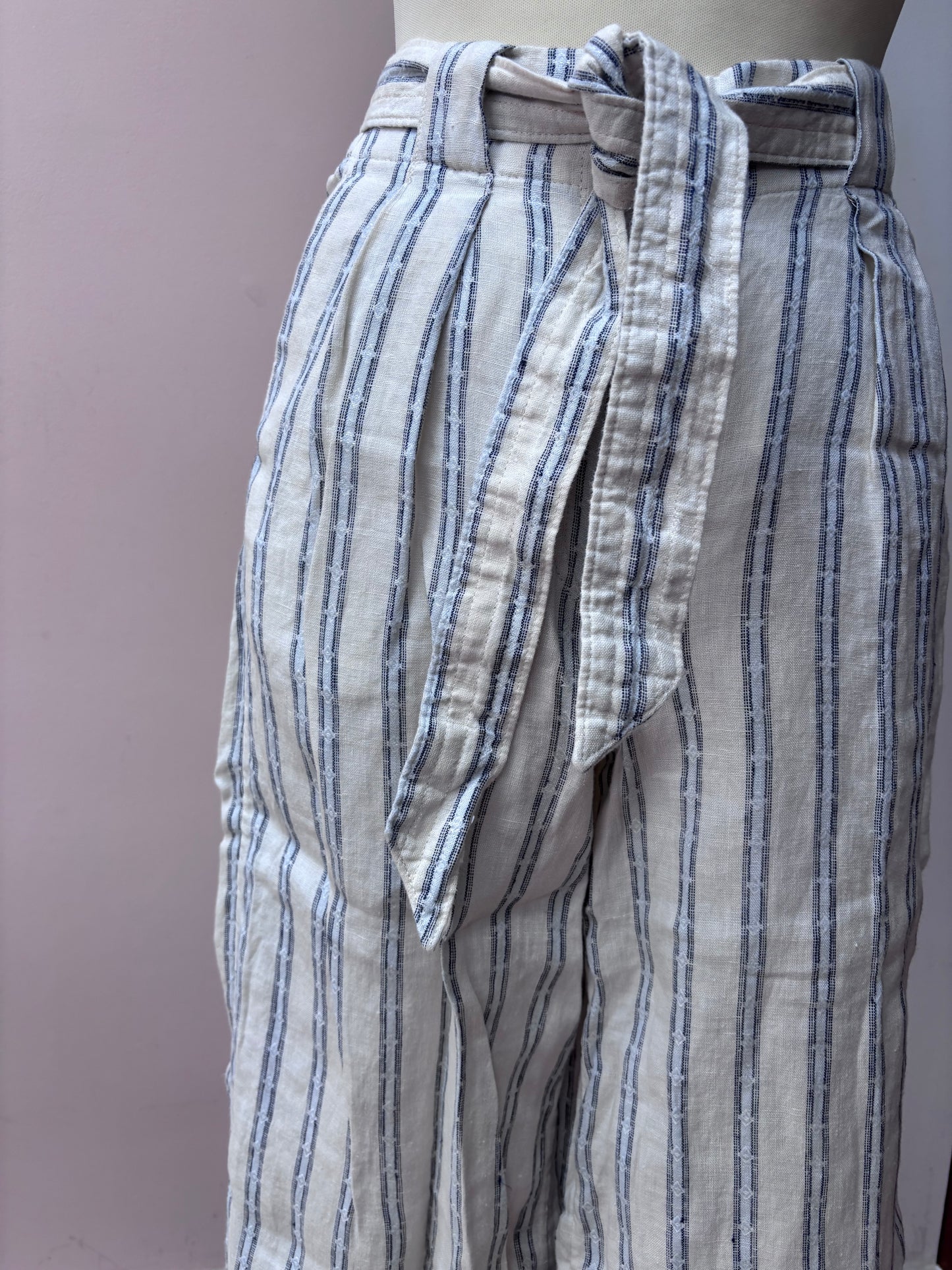 100% linen cropped wide leg trousers size UK8