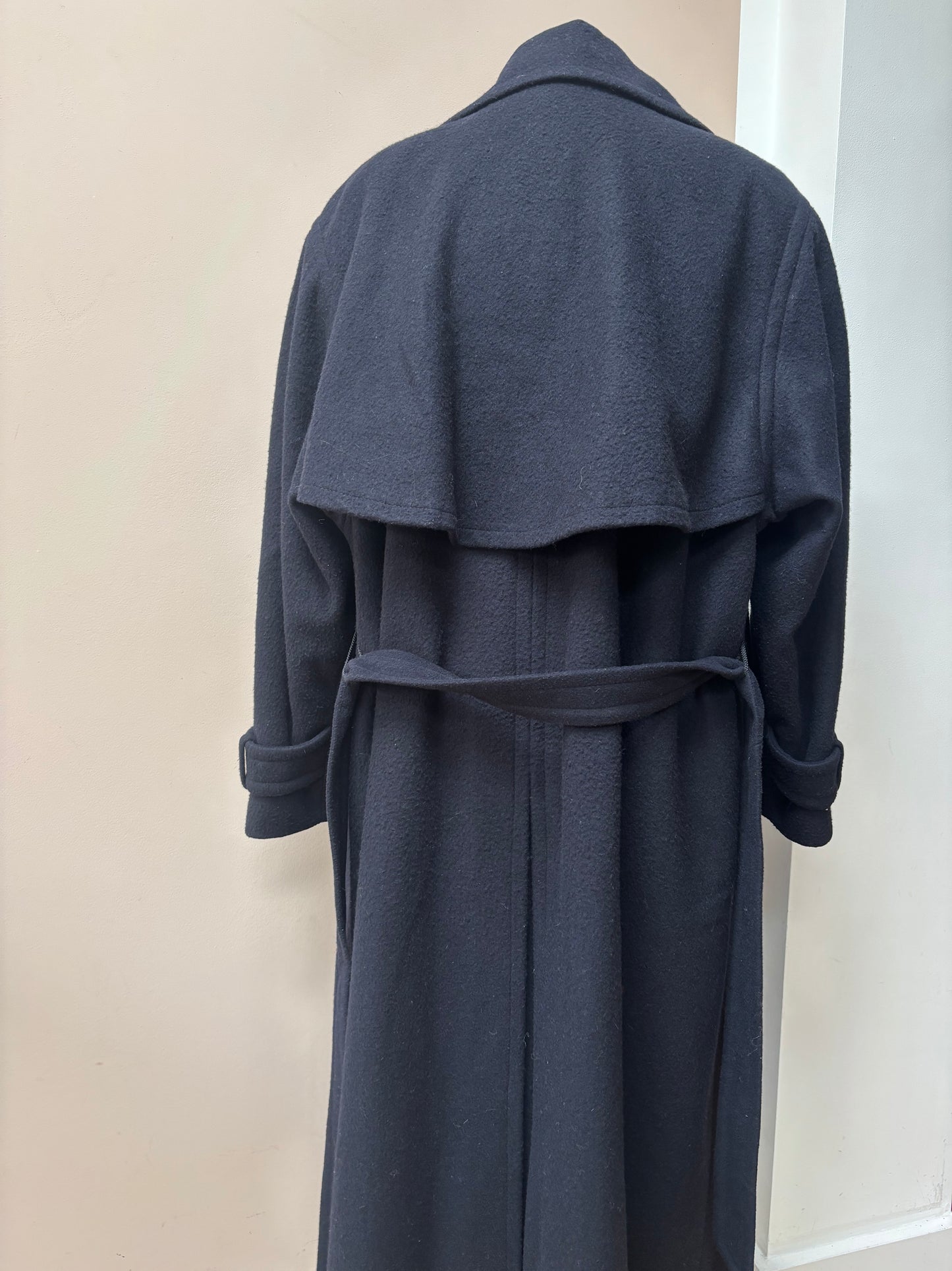 Wool cashmere mix dark navy blue long coat 12-16