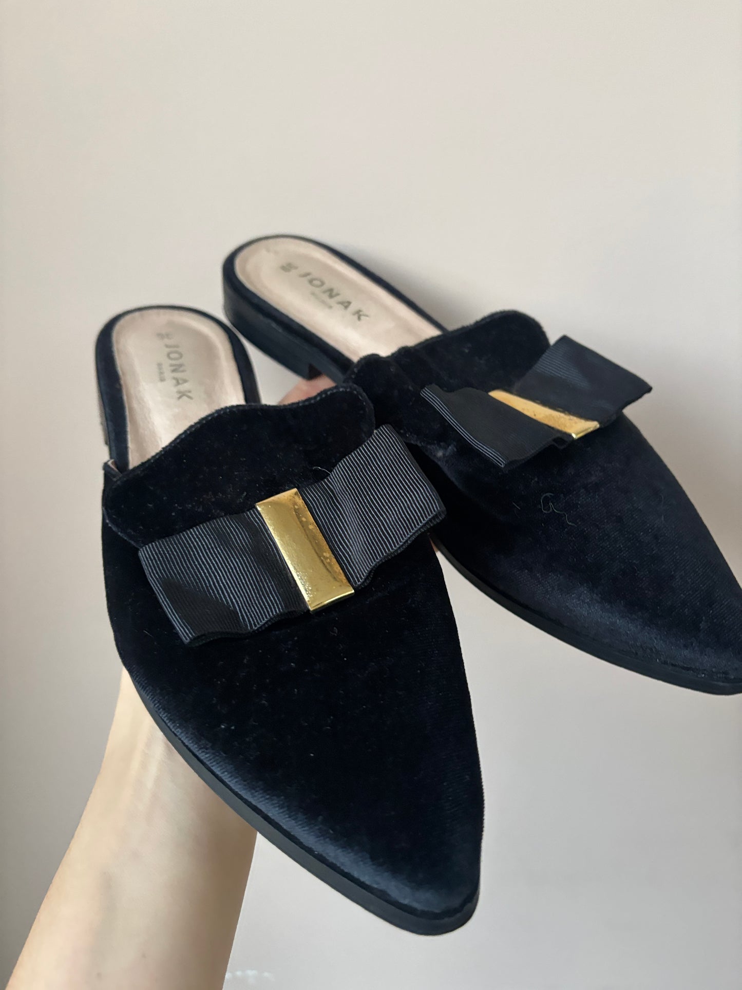 Jonak Black velvet leather flats size UK6