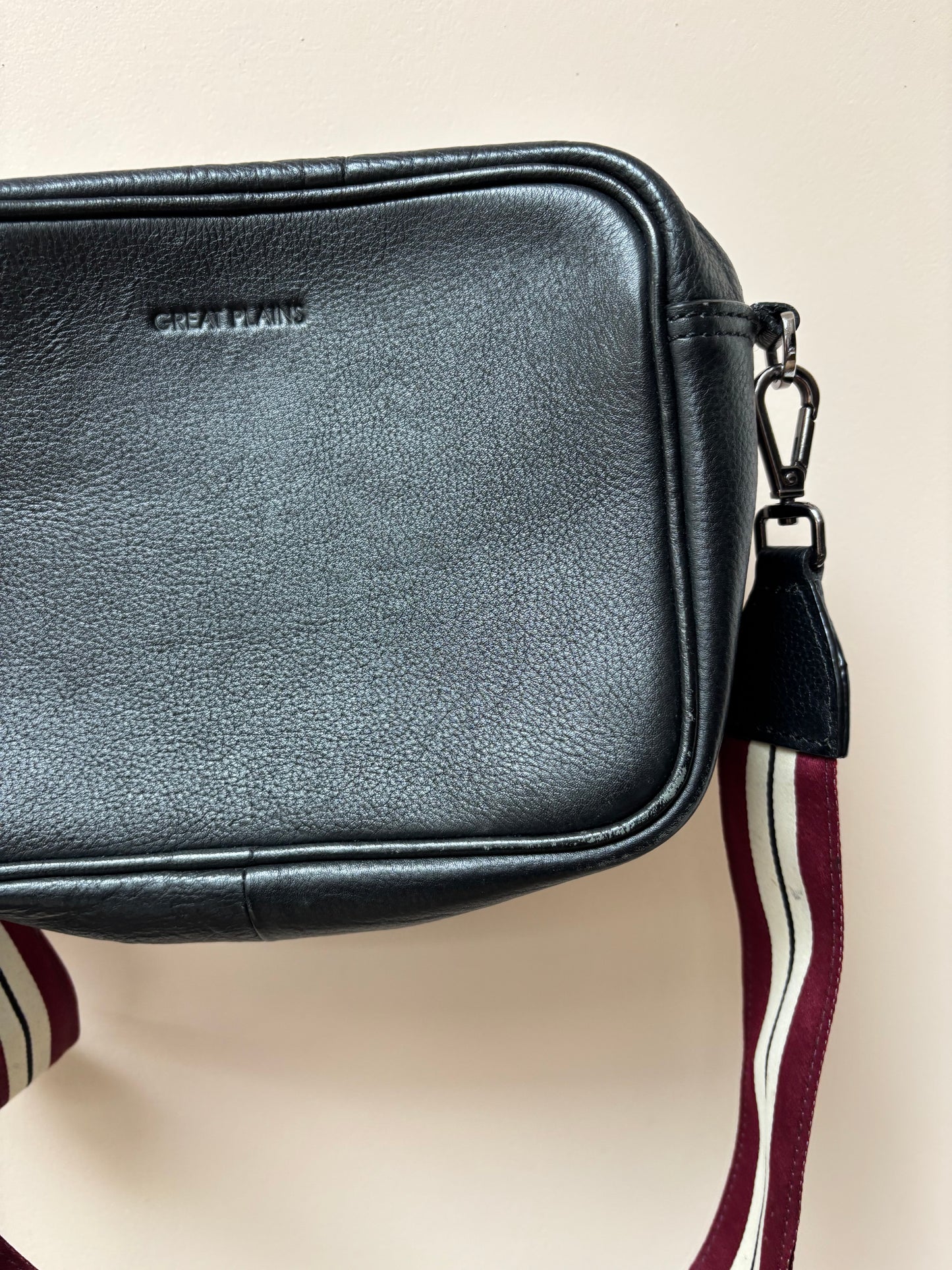 Great Plains black leather bag with fabric strap