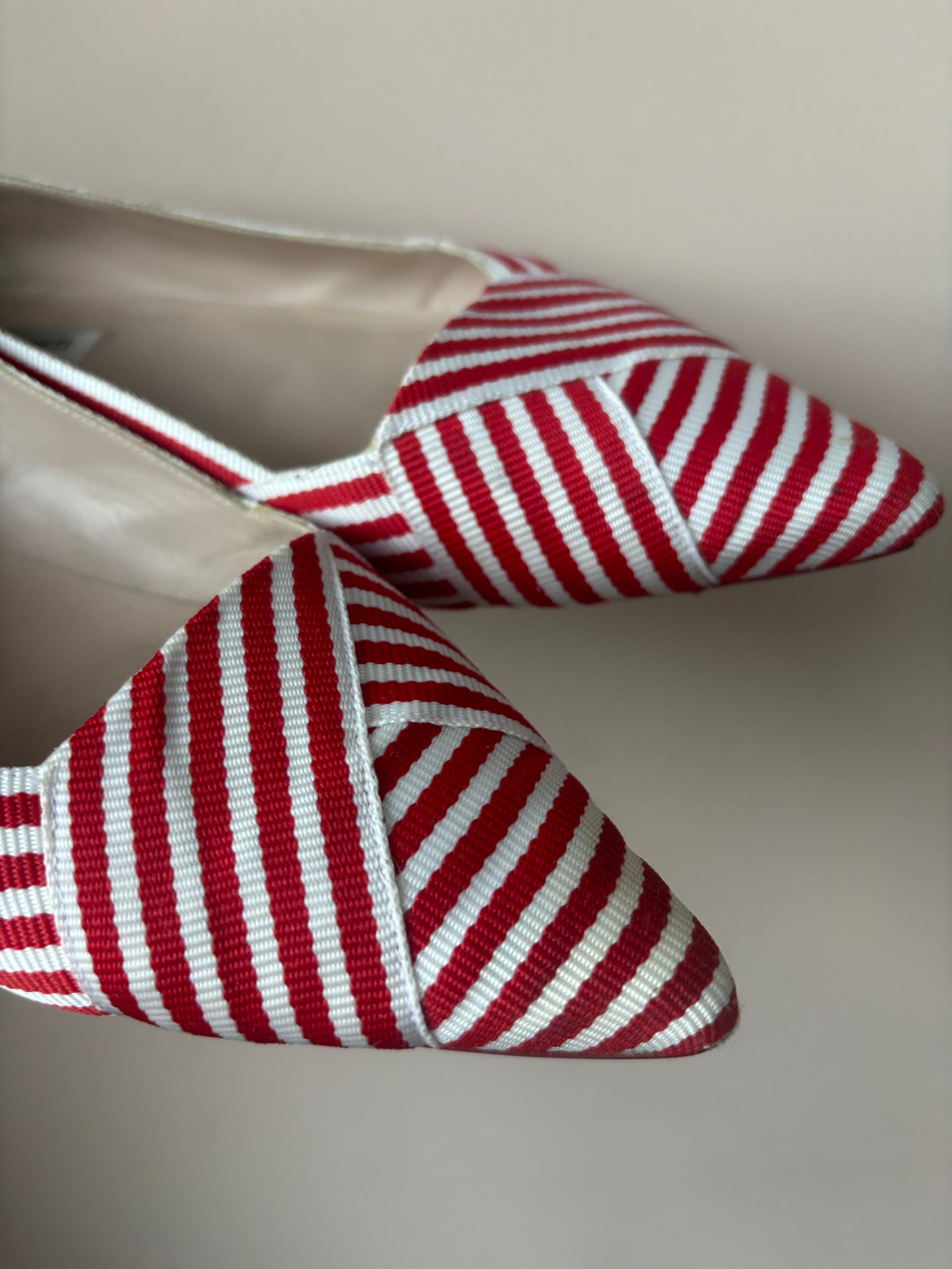 Red white striped flat shoes size 38.5