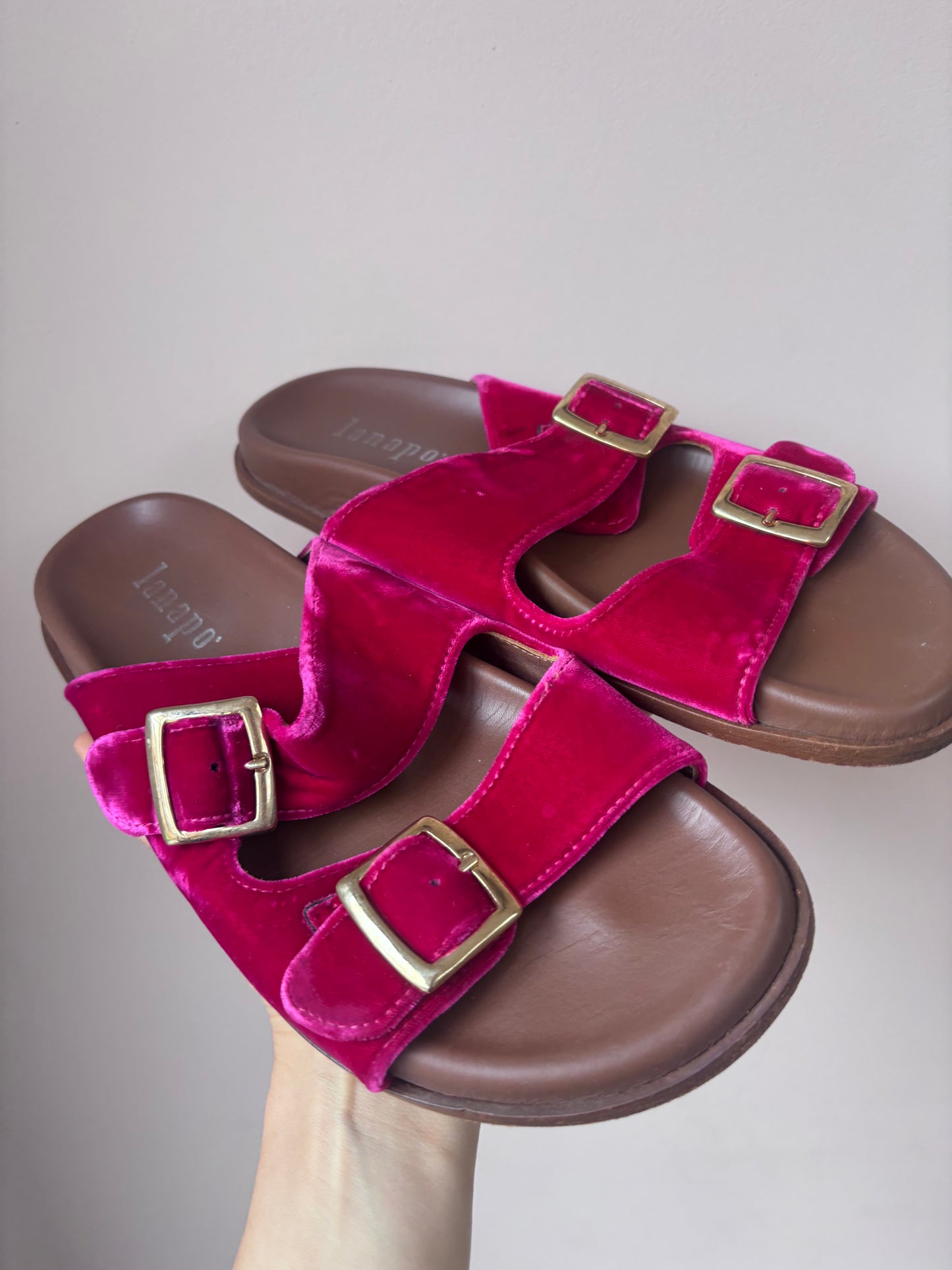Pink velvet Lanapo sandals size UK5