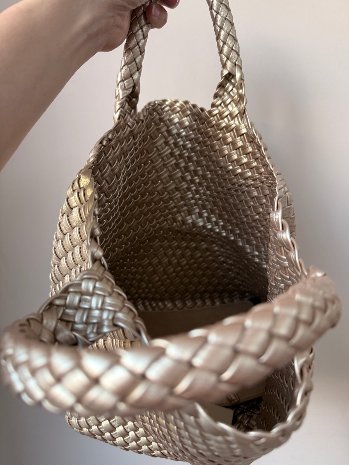 Gold woven faux leather bag BNWT