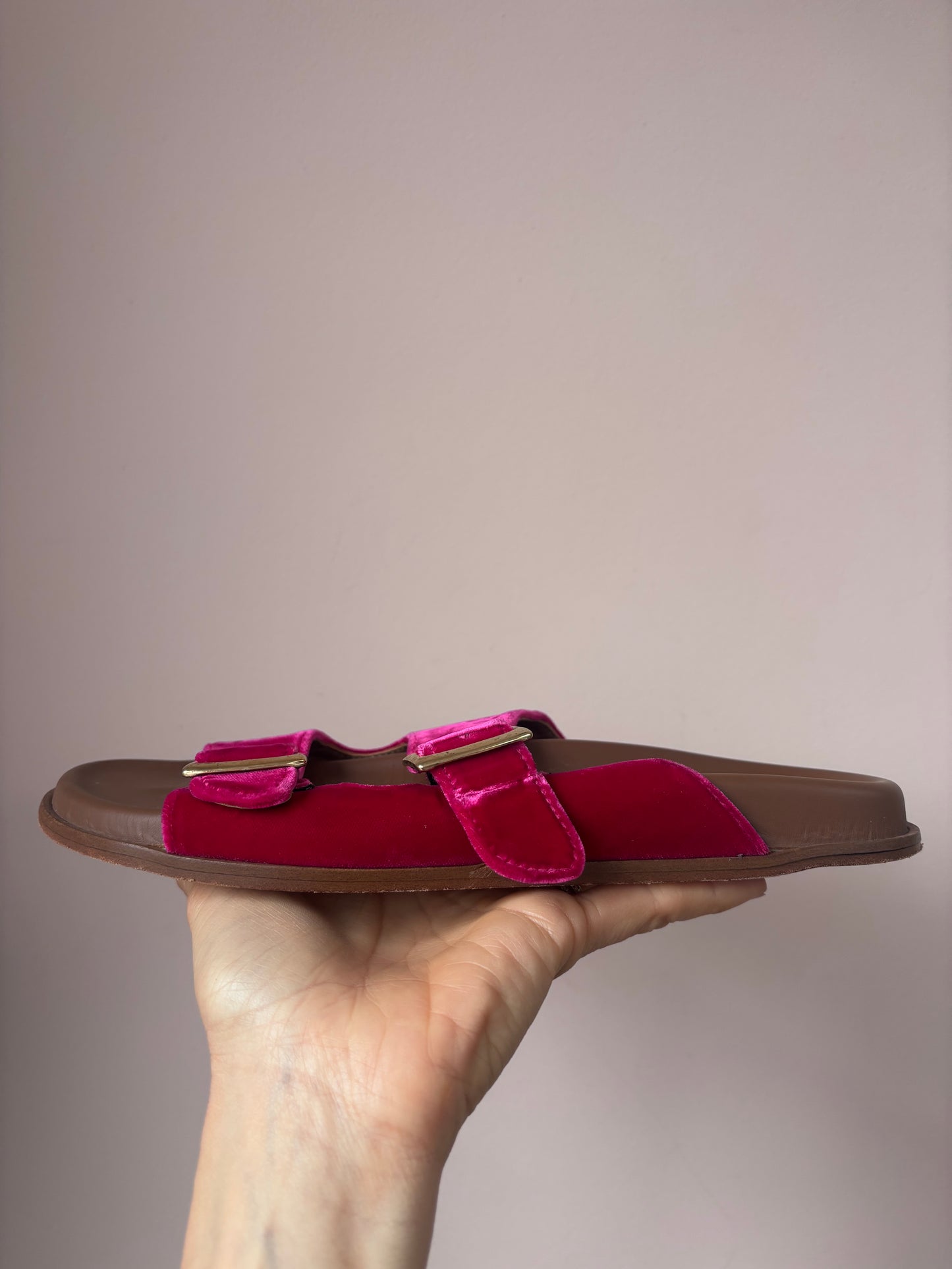 Pink velvet Lanapo sandals size UK5