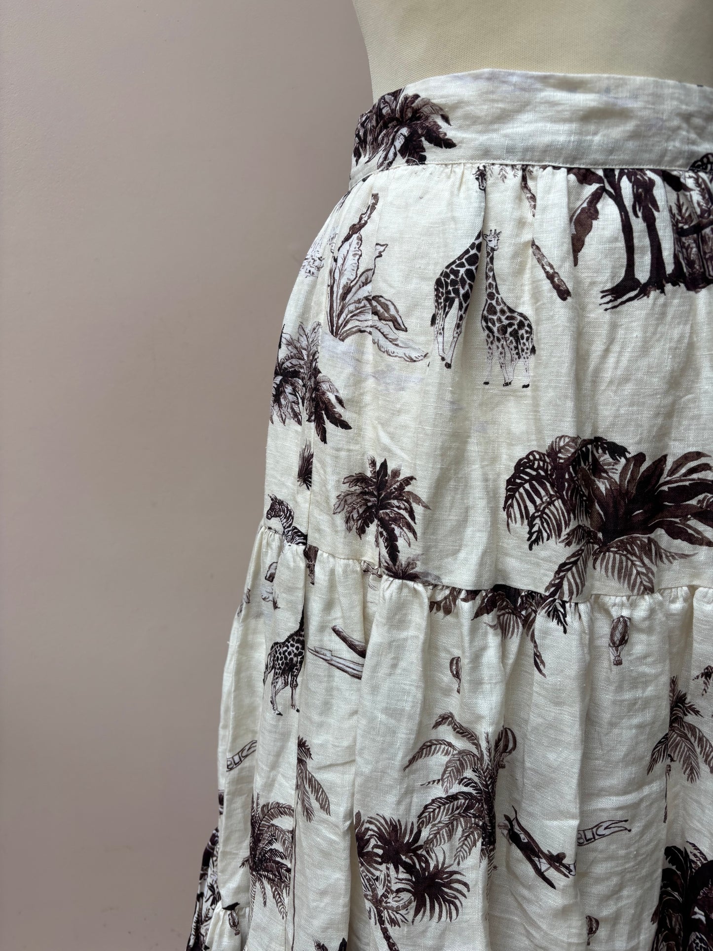 100% linen safari patterned skirt size 18