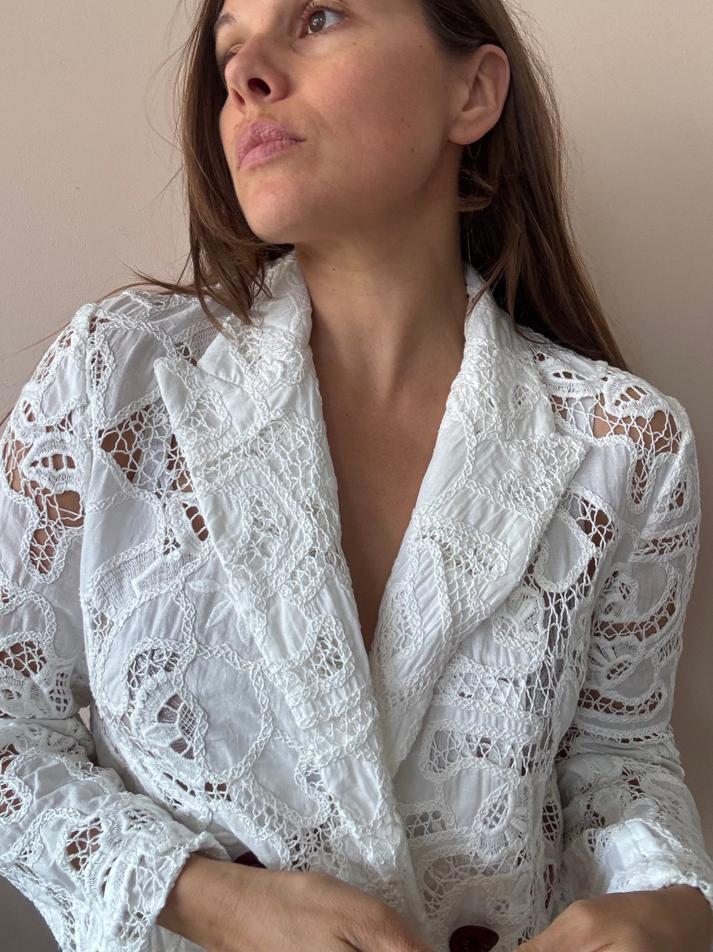 White lace double breasted blazer size Medium
