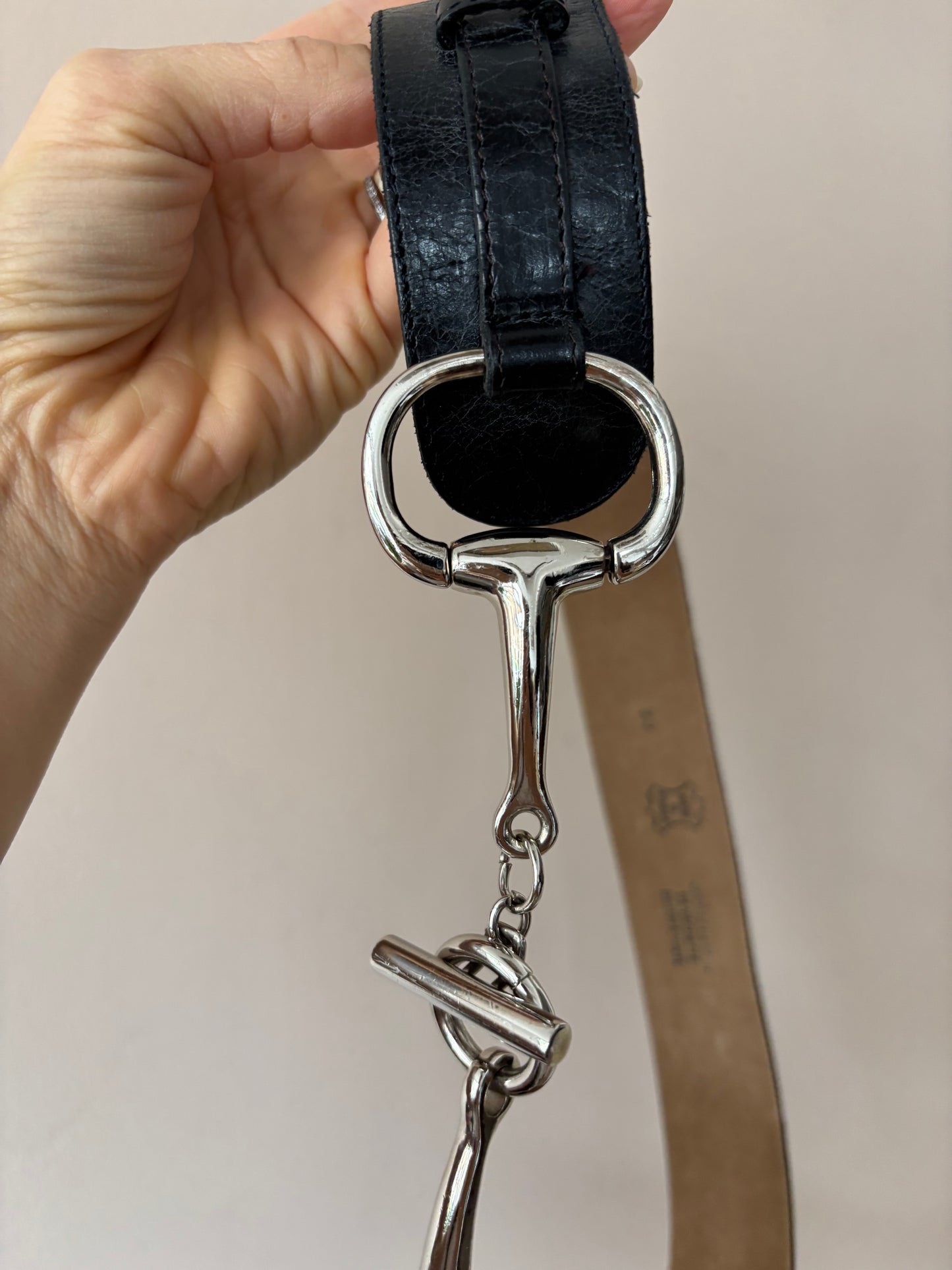 Vintage leather belt with silver buckle size Medium