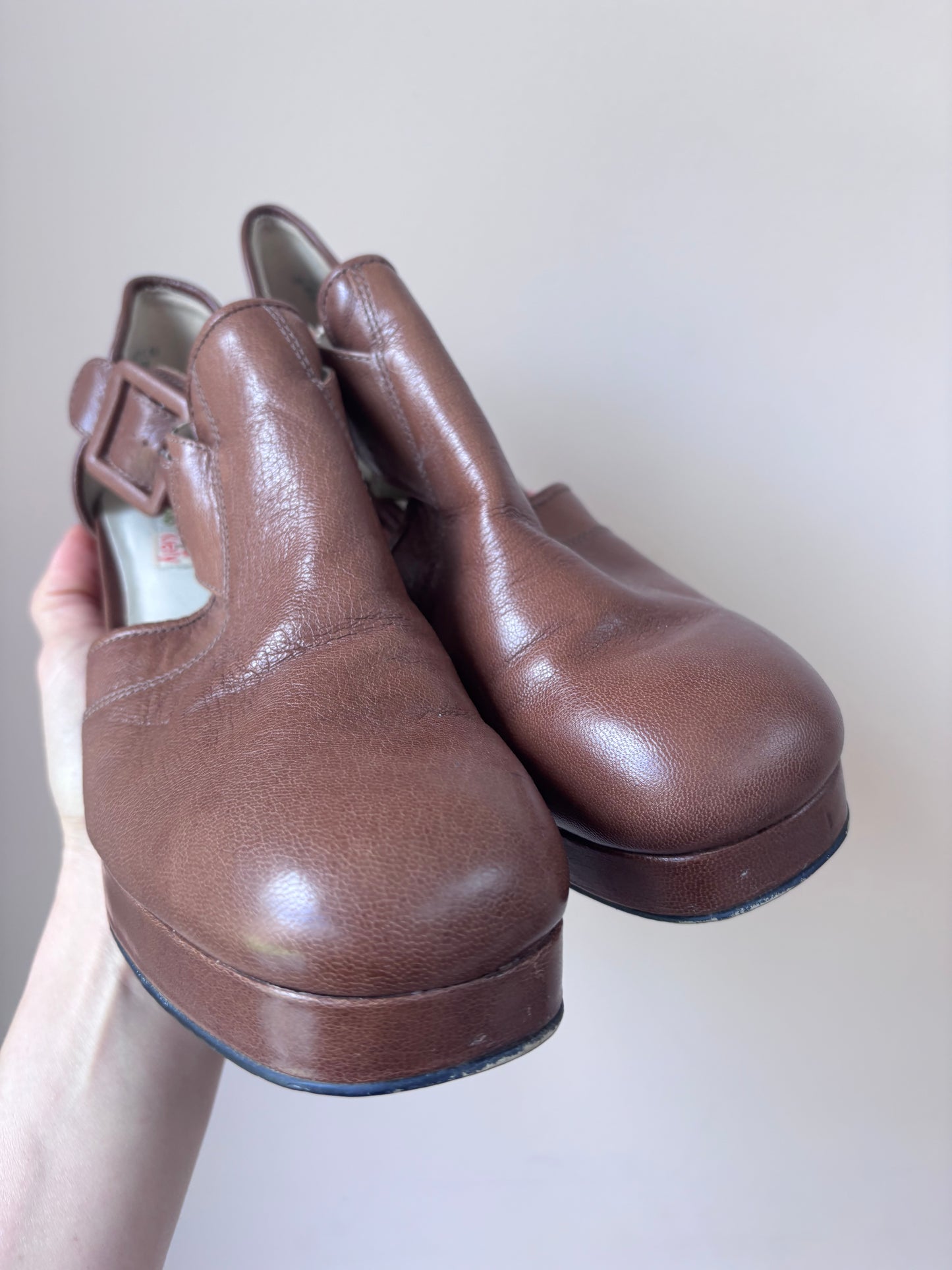Clarks Orla Kiely brown leather heels size UK5
