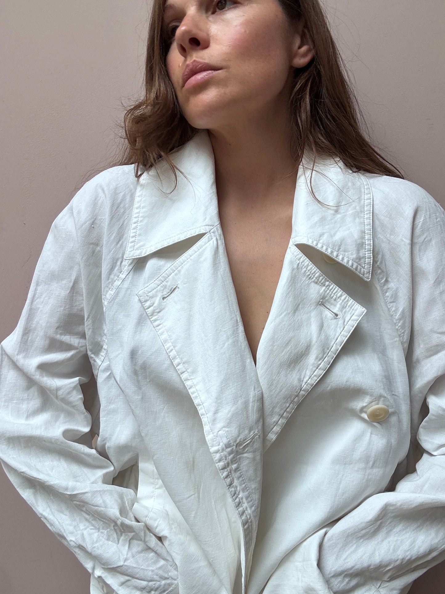 White 100% linen jacket size 14