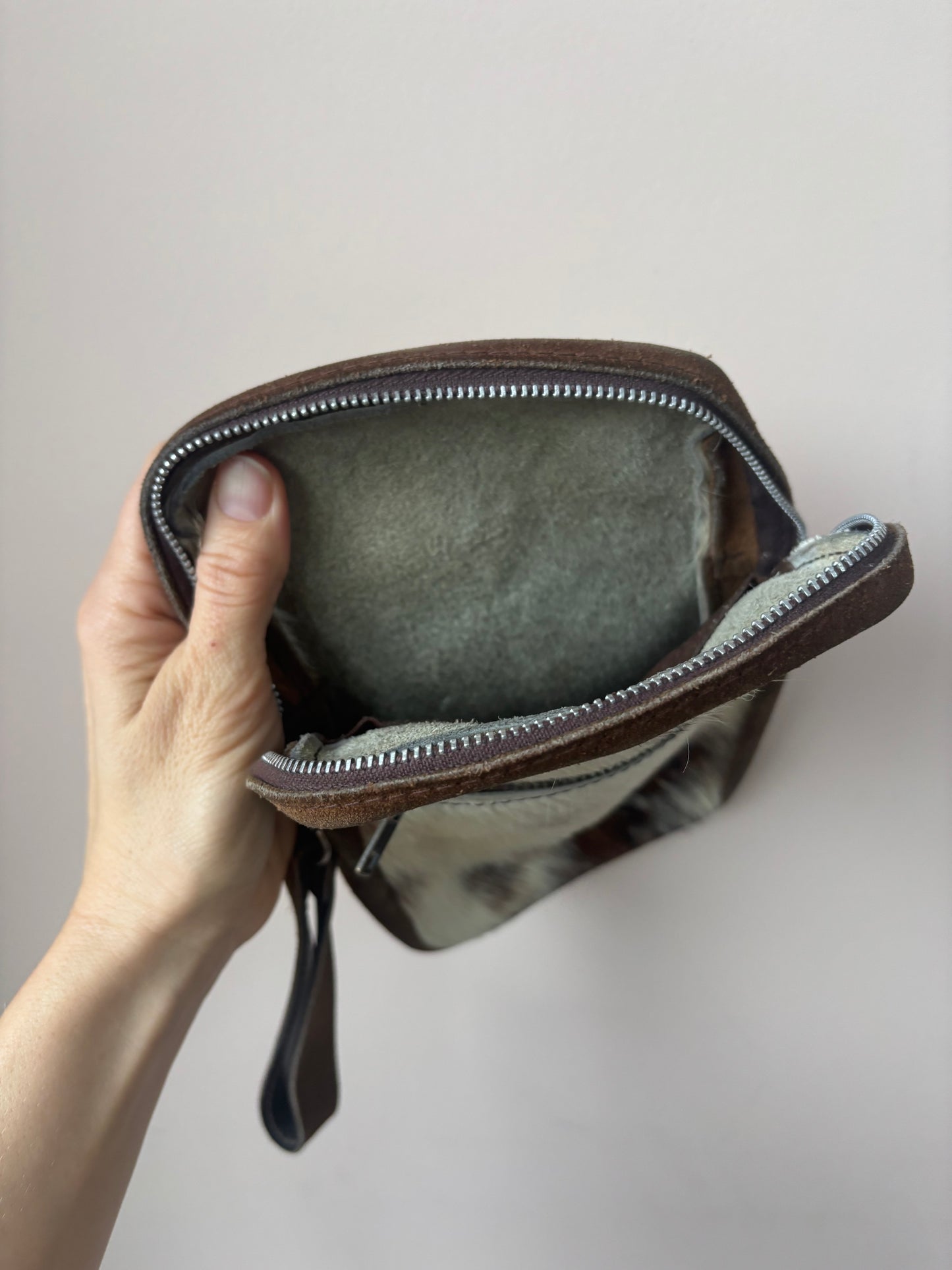 Leather & hair clutch bag