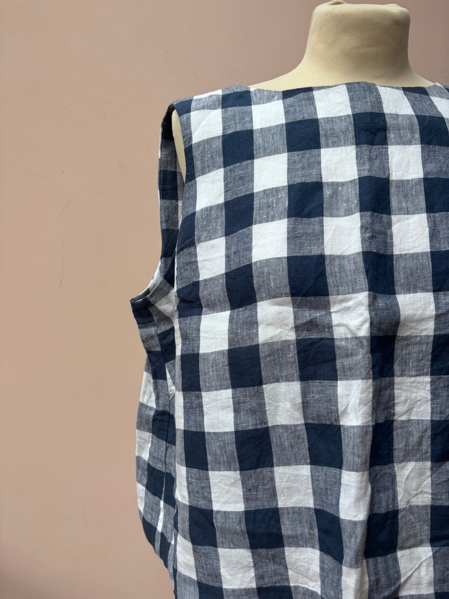 Blue white check 100% linen top size 16