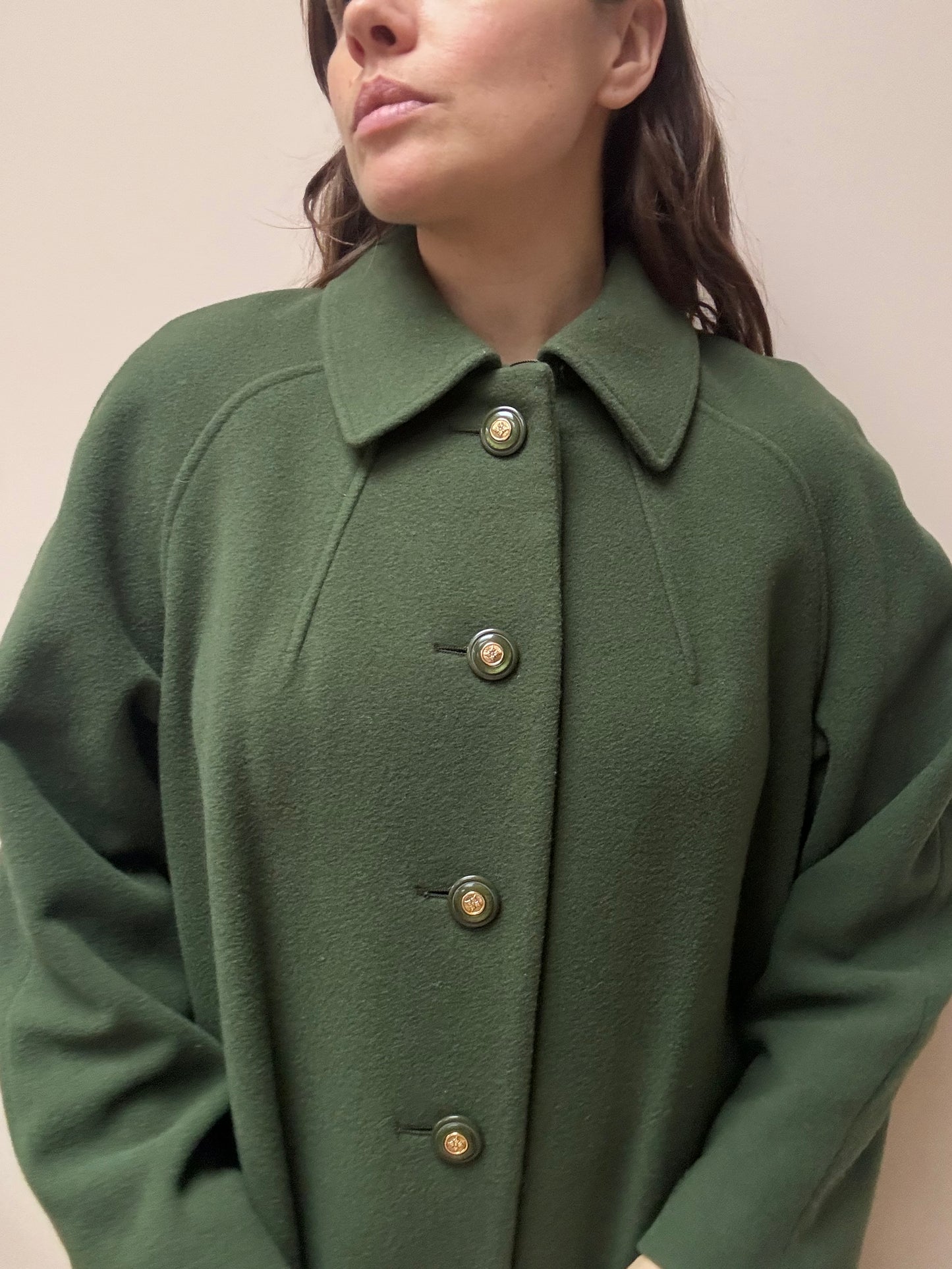 Vintage Green 100% wool long coat size 10/12