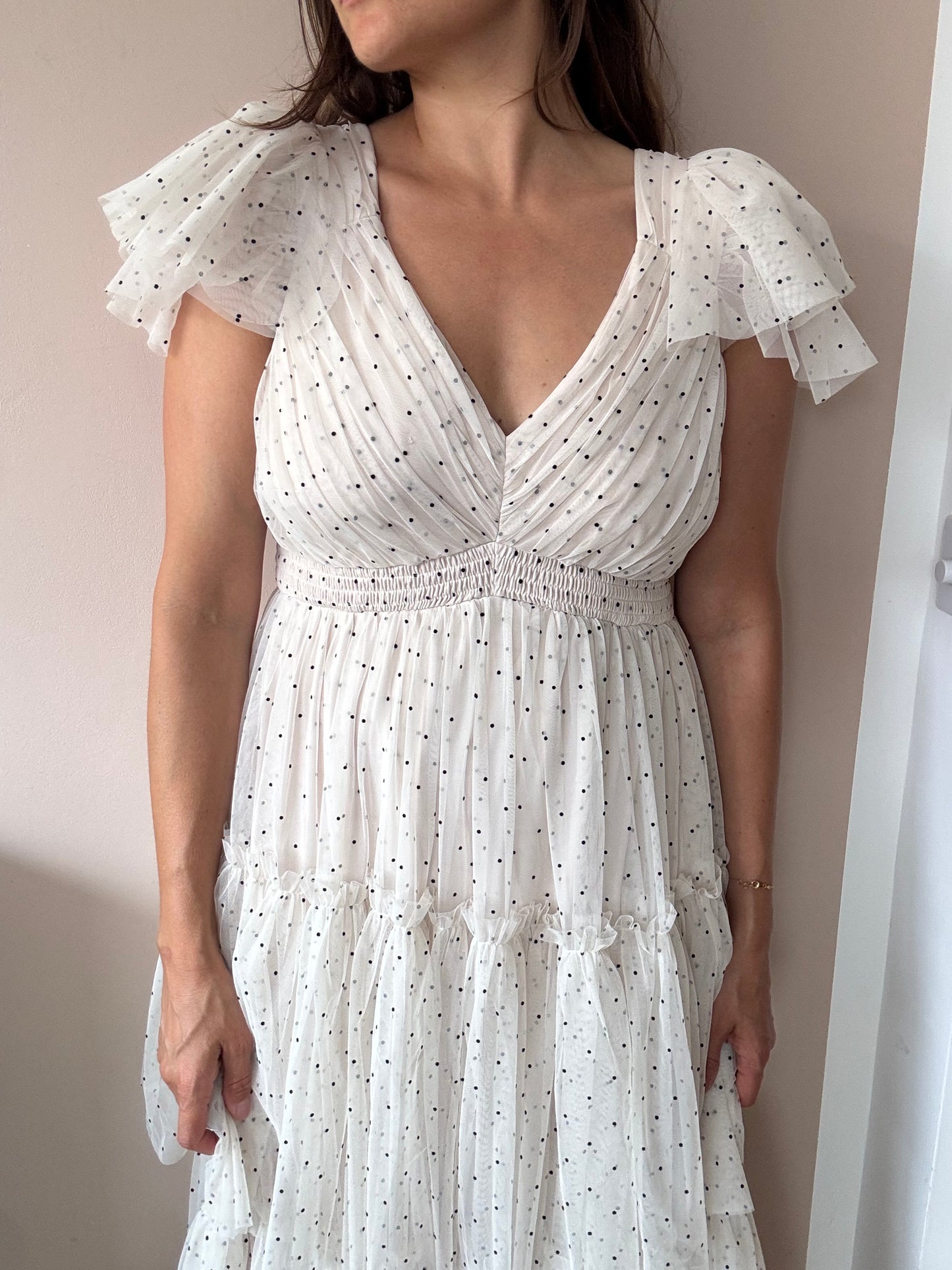 Polka dot layered frill shoulder dress BNWT size 12