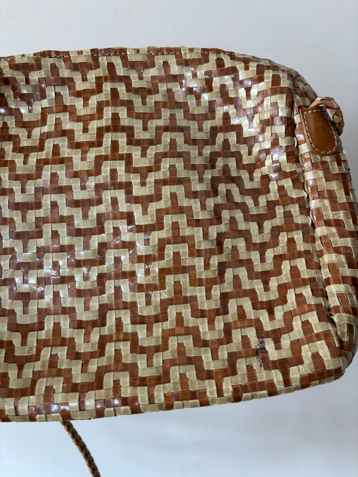 Vintage brown beige leather woven bag