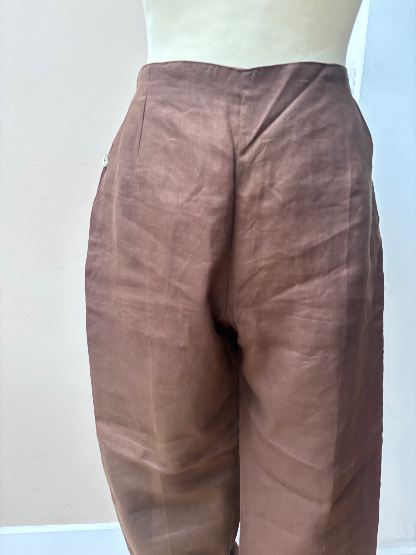 Vintage brown 100% linen trousers size 10