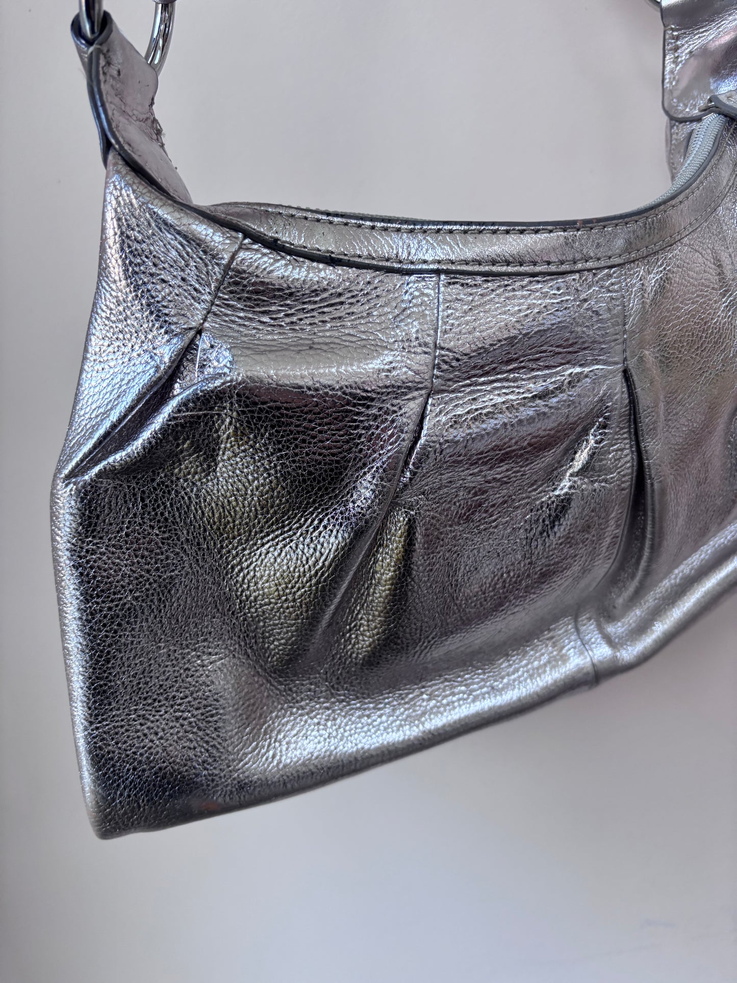 Silver leather handbag