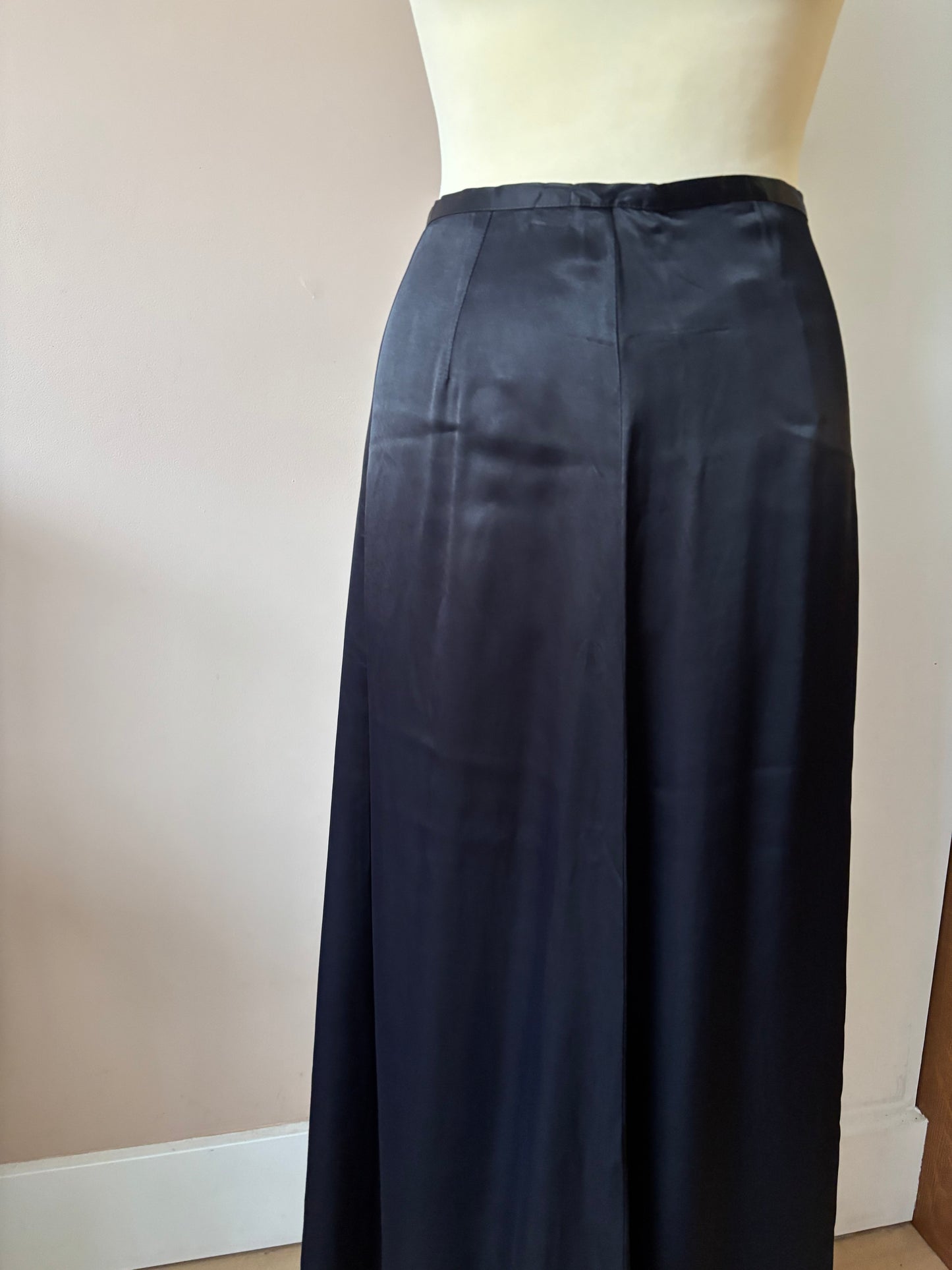 Black satin style long skirt size 10