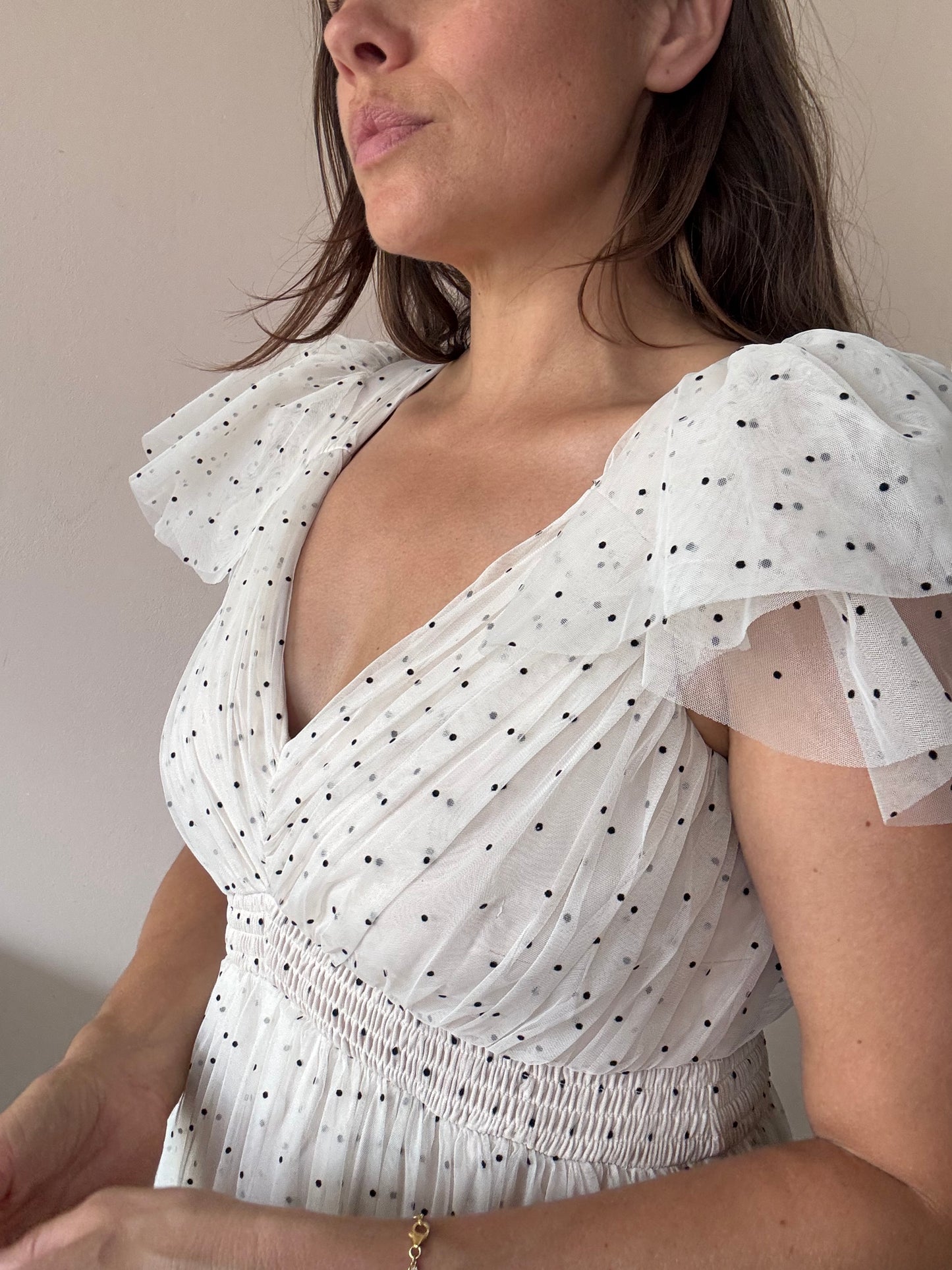 Polka dot layered frill shoulder dress BNWT size 12