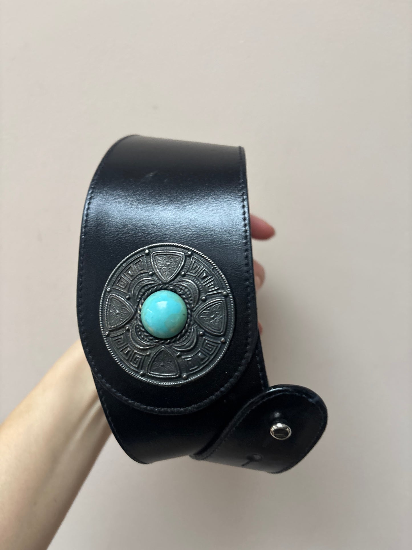 Vintage black leather waist belt size Small