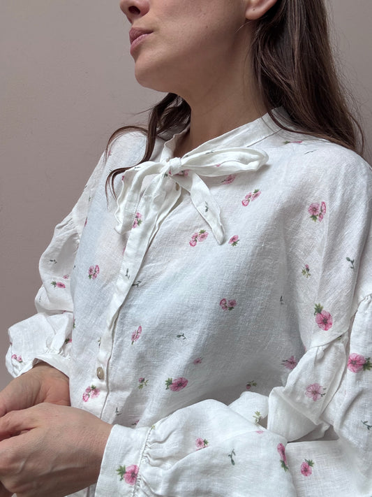 Son de Flor 100% linen floral blouse size 12/14