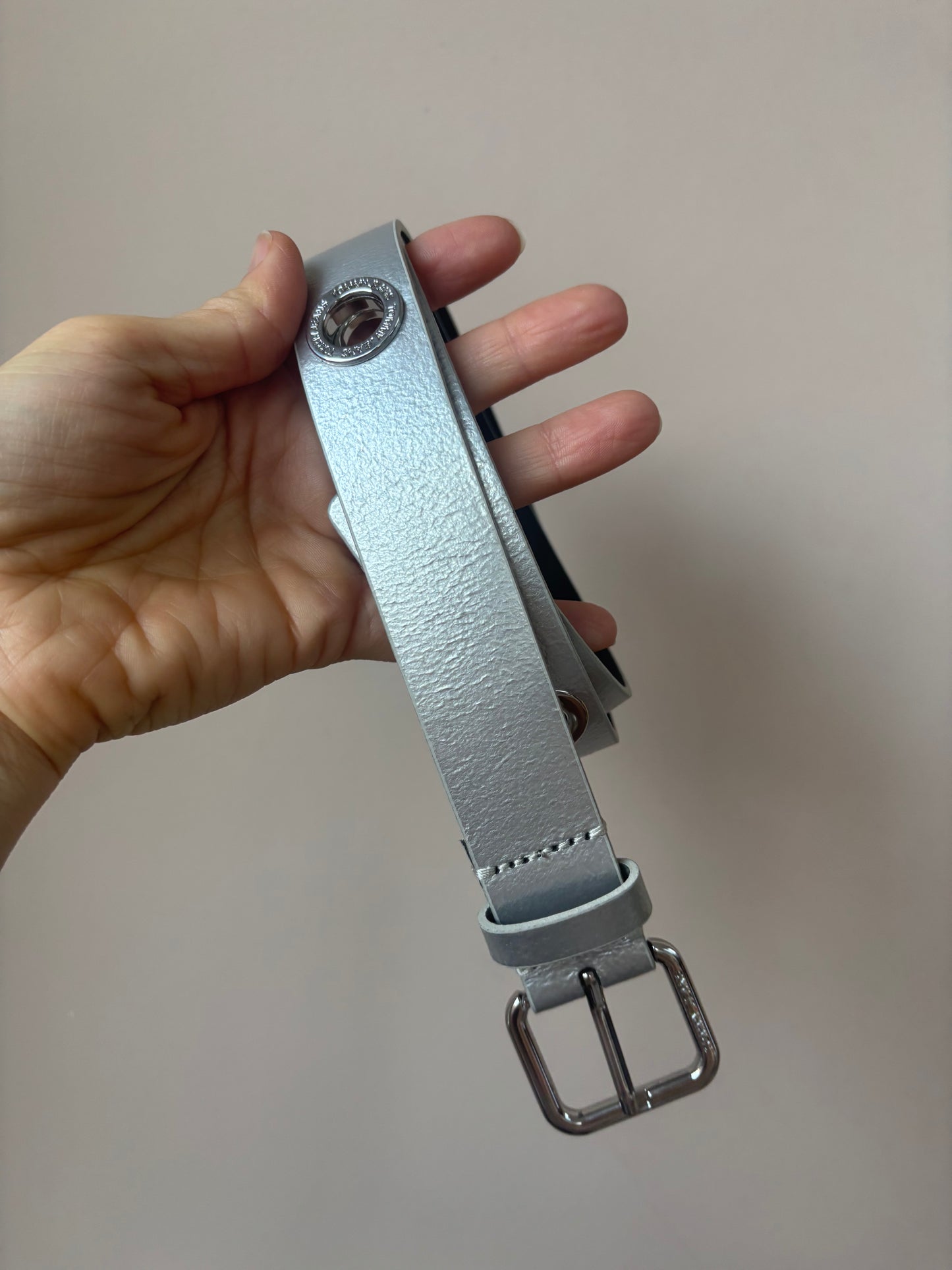 Tommy Jeans Silver leather belt with holes size Small