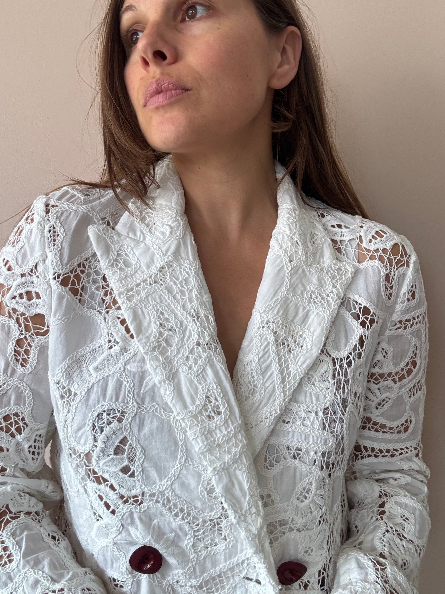 White lace double breasted blazer size Medium