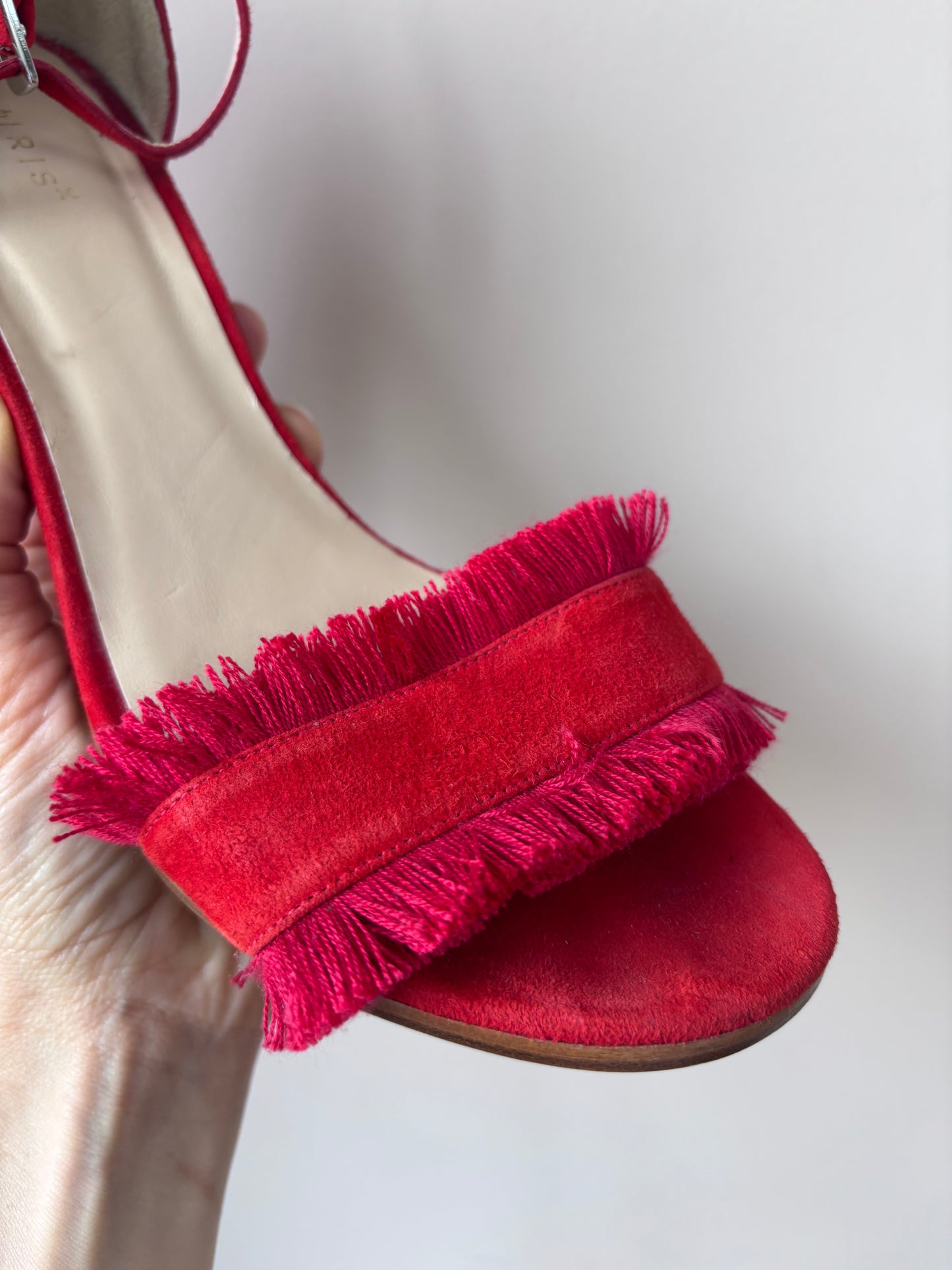 Red and orange suede tassel heels size UK8