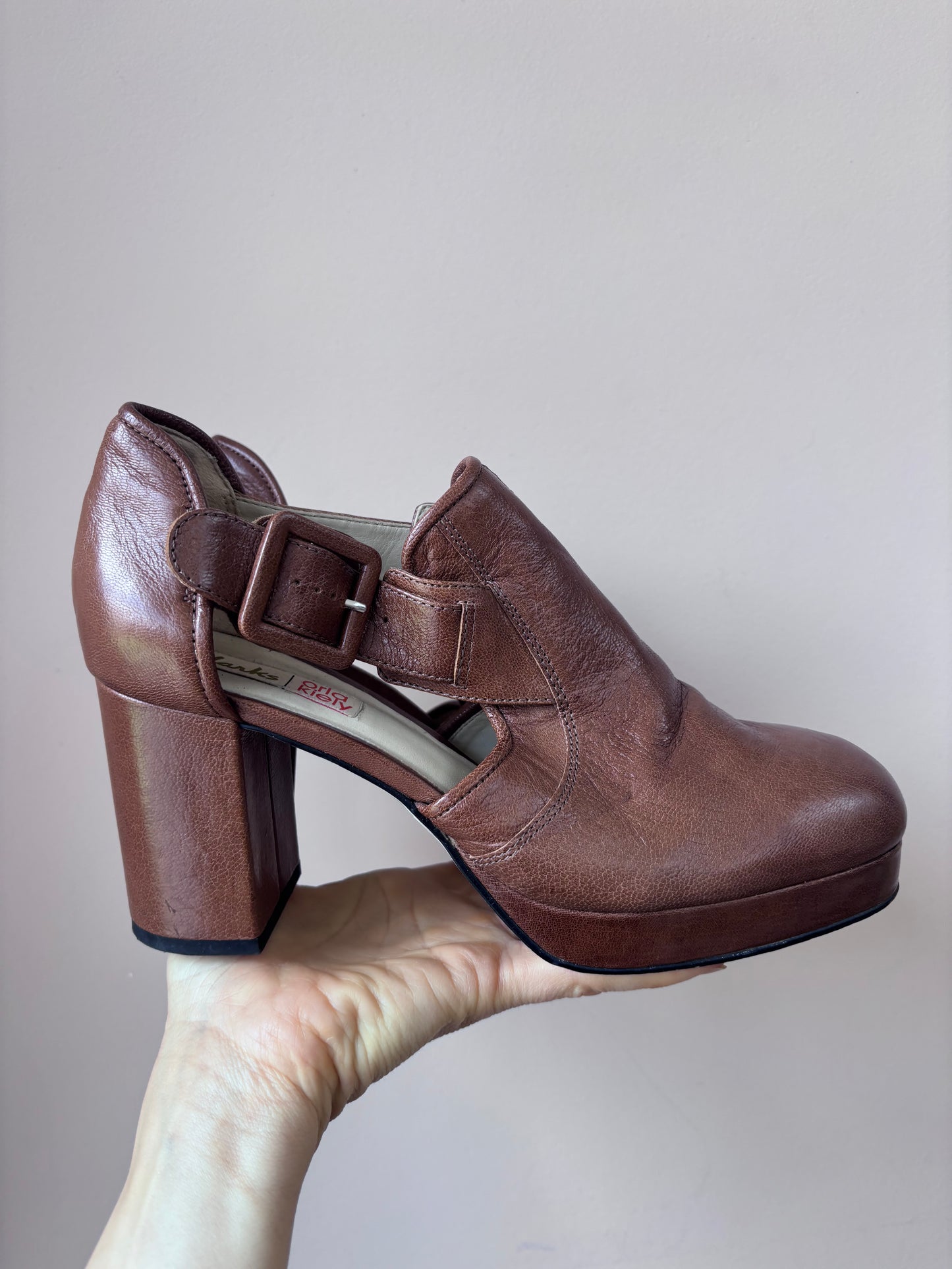 Clarks Orla Kiely brown leather heels size UK5
