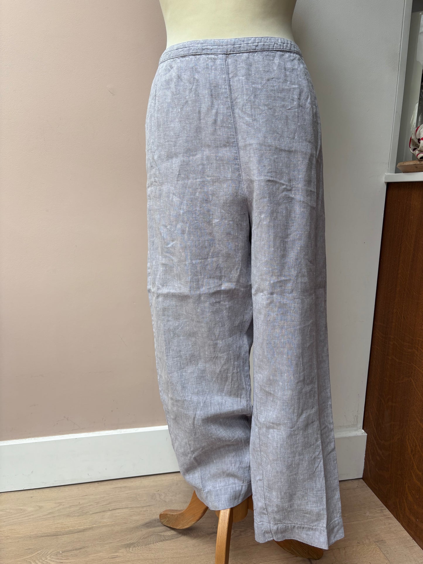 Grey 100% linen trousers size 12/14