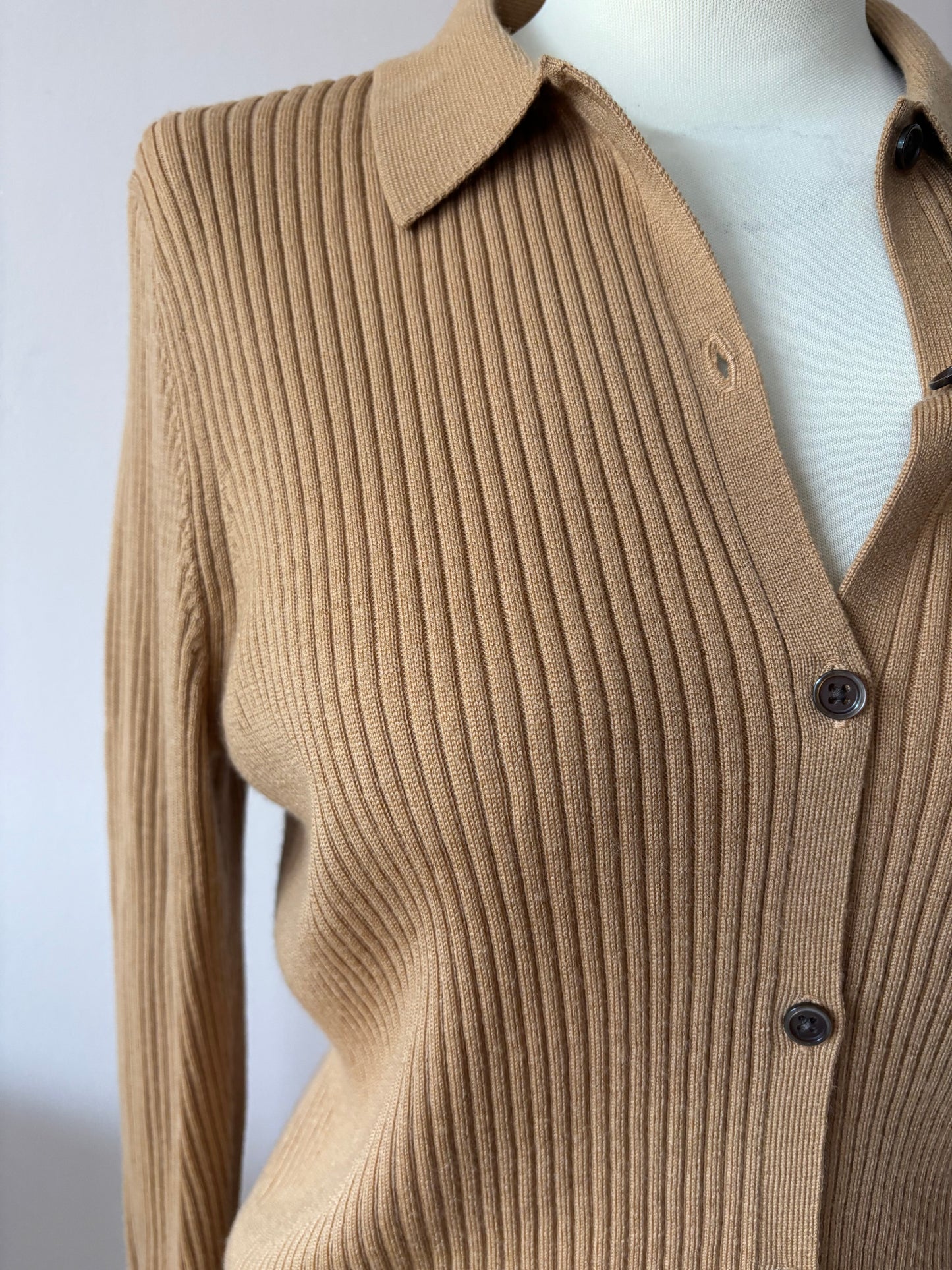 Brown ribbed wool cardigan size 12/14