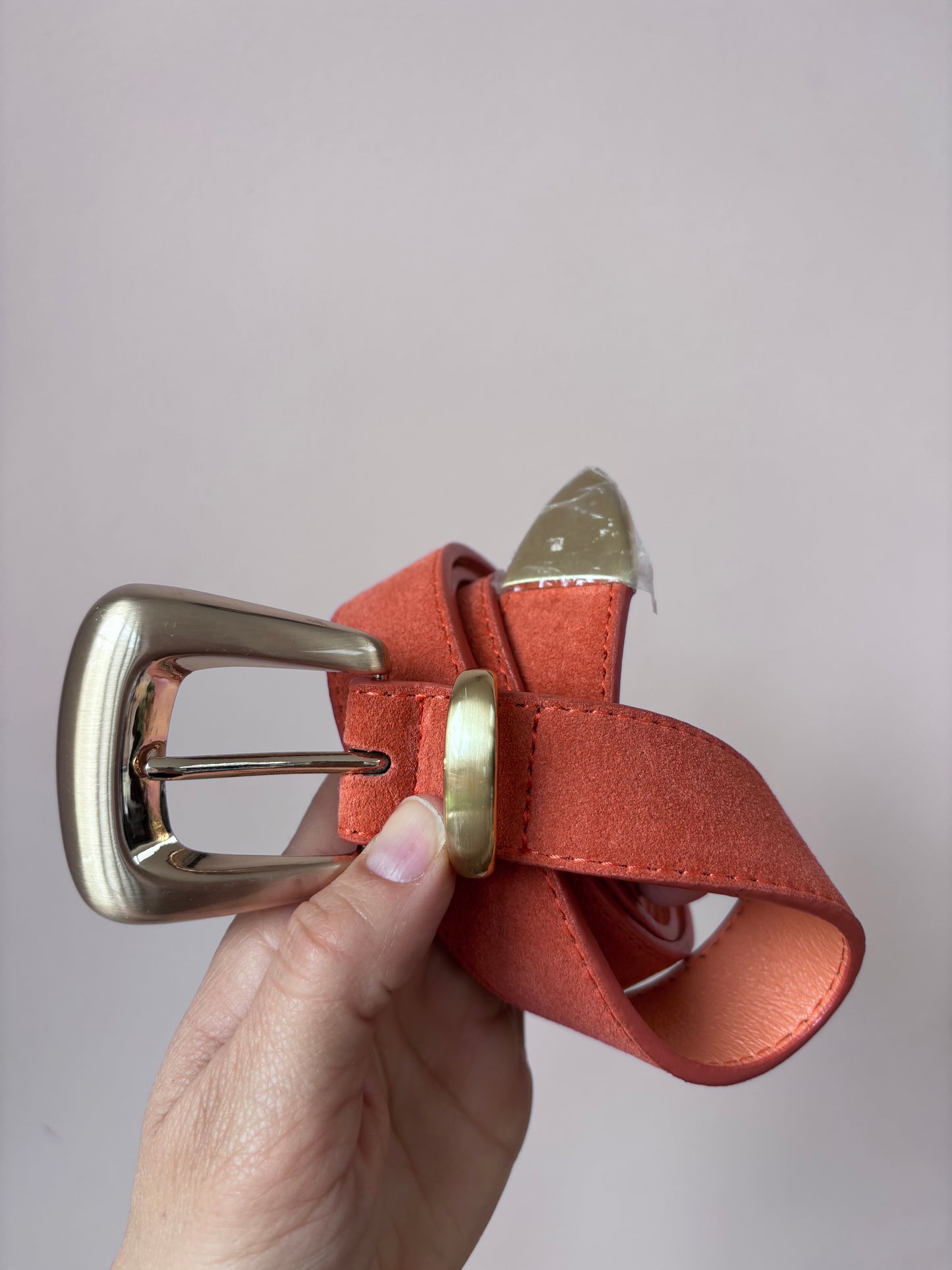 Peachy suede leather belt size 10/12
