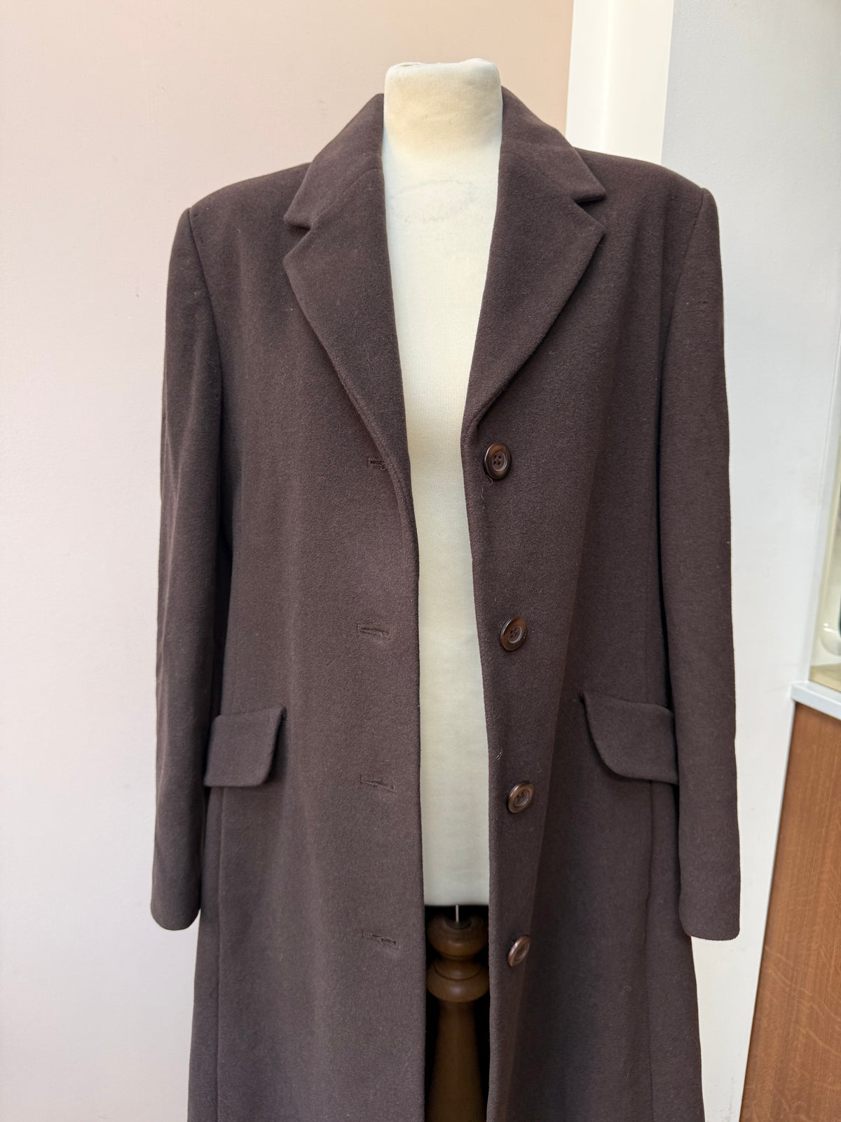 Vintage chocolate brown wool long coat size 12