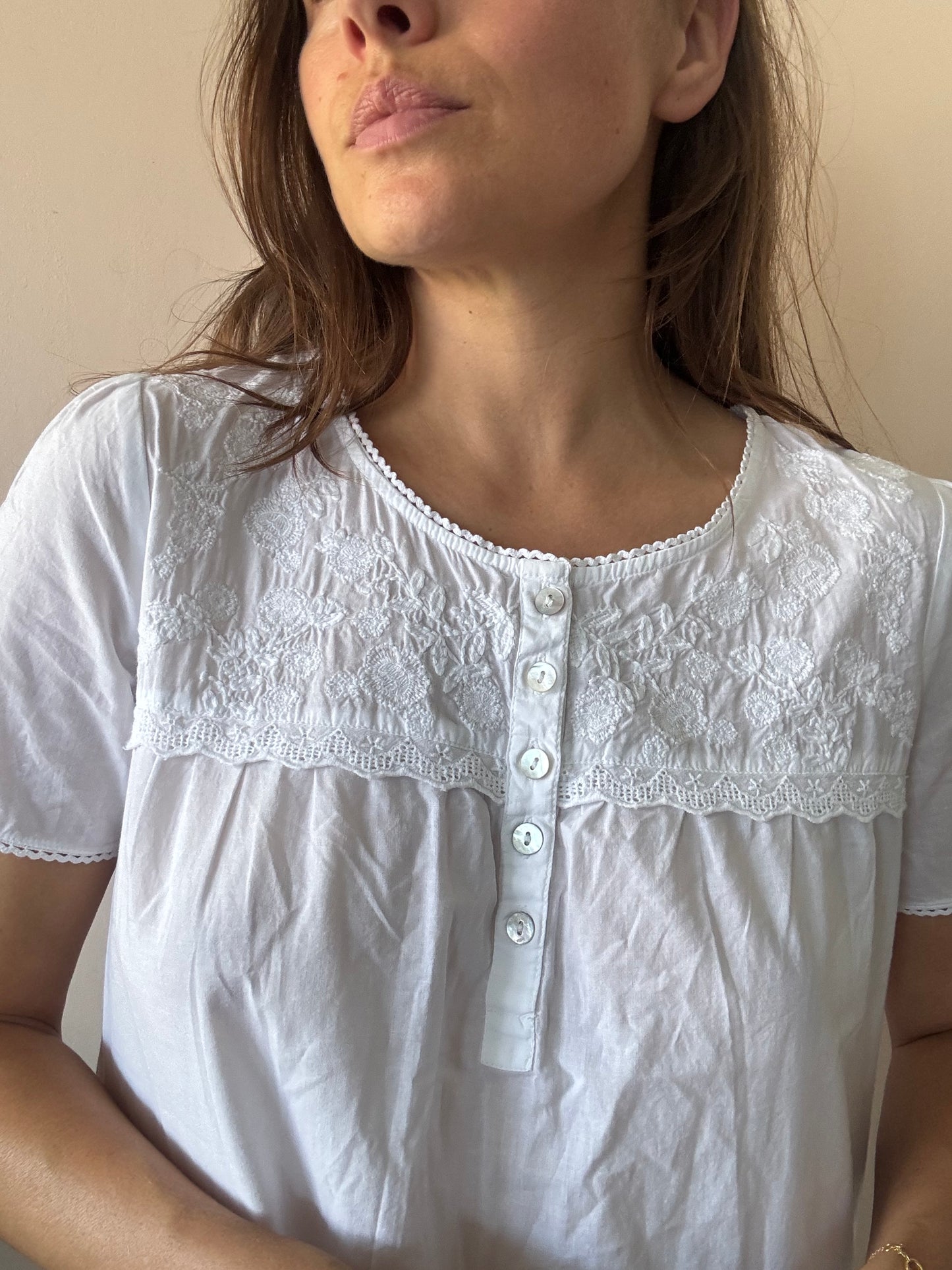 White 100% cotton long nightdress size Small