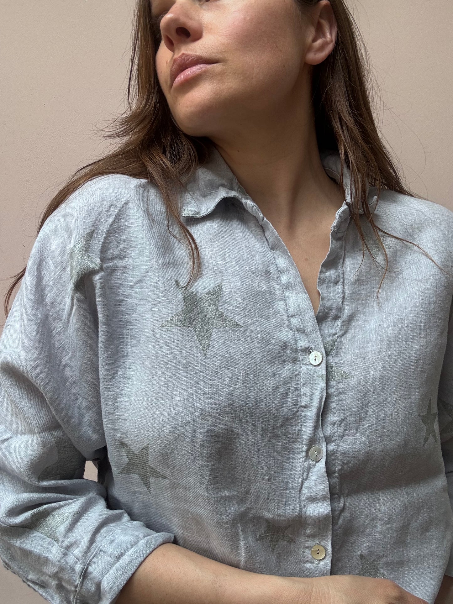 Pale grey 100% linen star shirt size 10