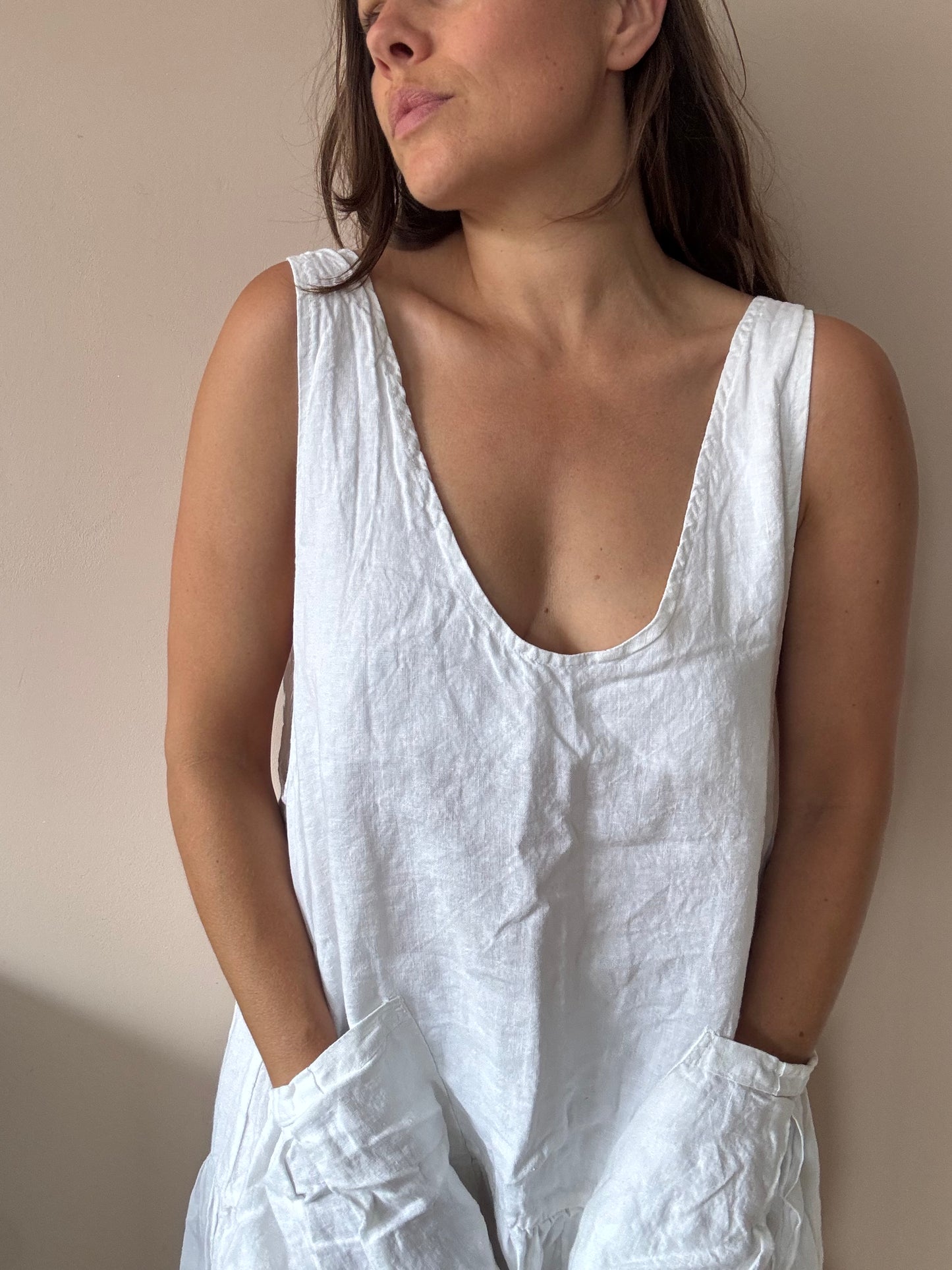 White 100% linen tunic dress size Large