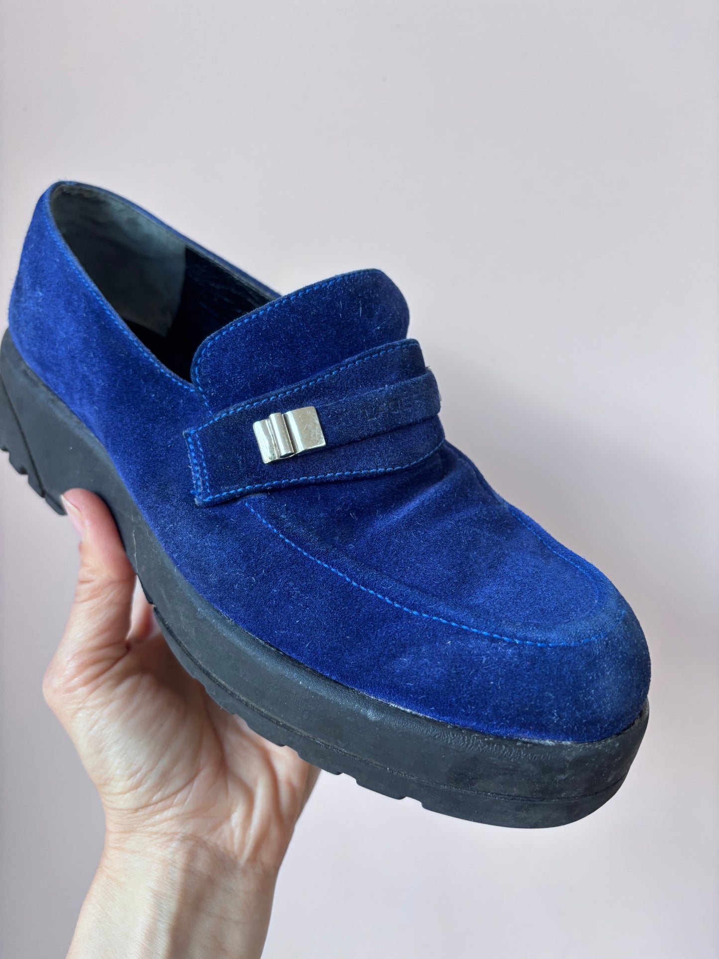 Lagerfeld blue suede loafers size 5