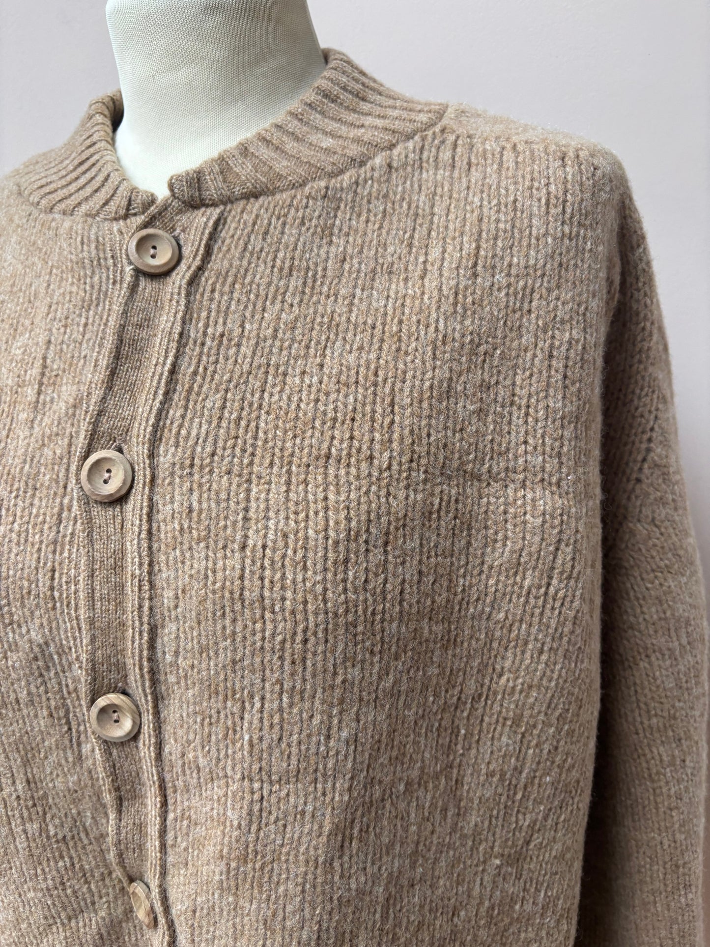 Brown 100% wool bomber style jacket size 12-16