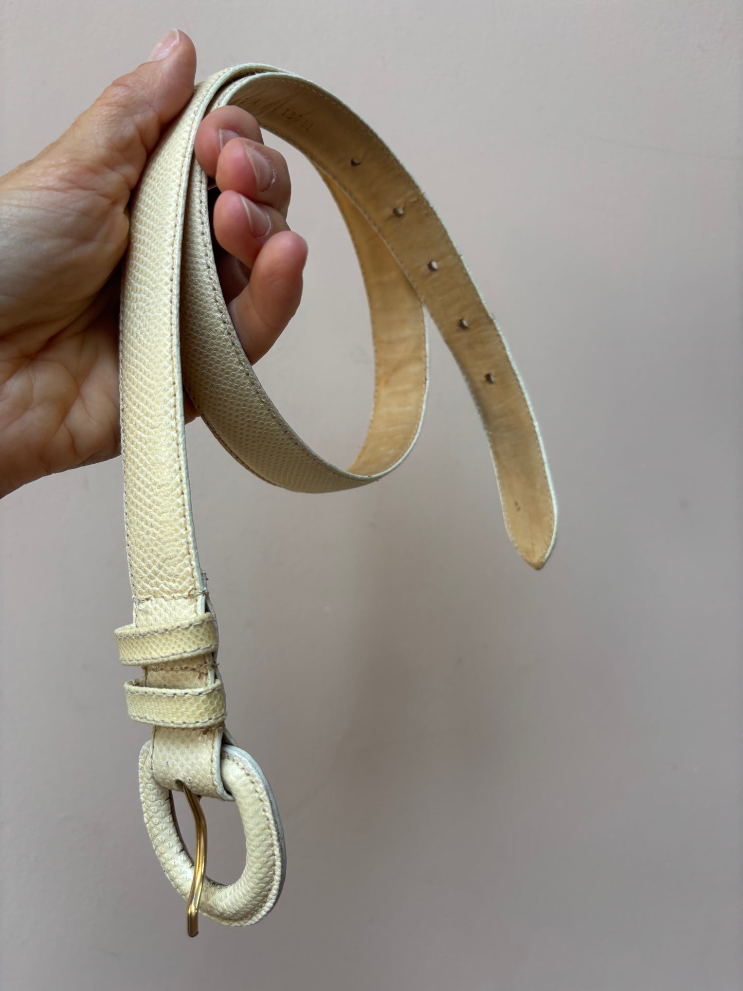 Vintage cream leather waist belt size small