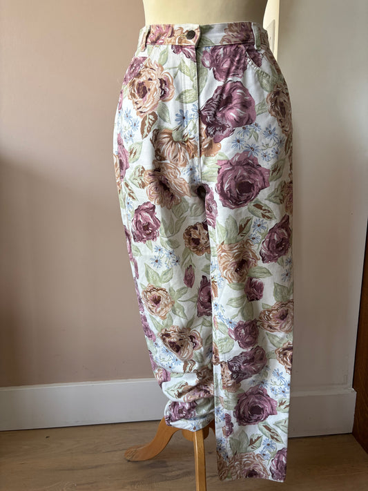 Vintage 100% cotton floral jeans size 10