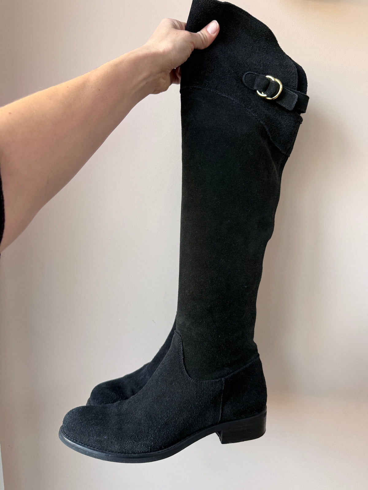 Black suede knee length boots size UK5