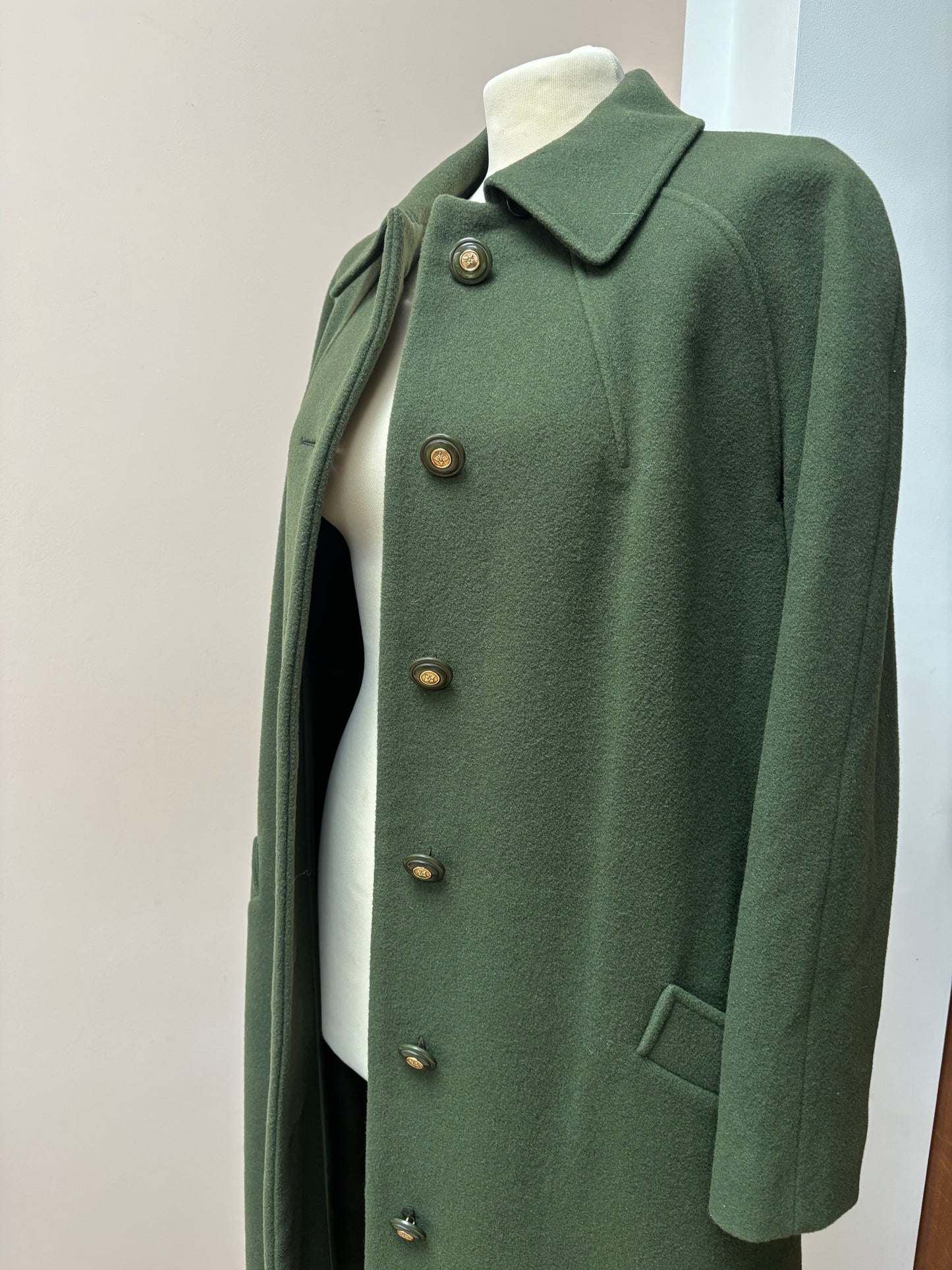 Vintage Green 100% wool long coat size 10/12