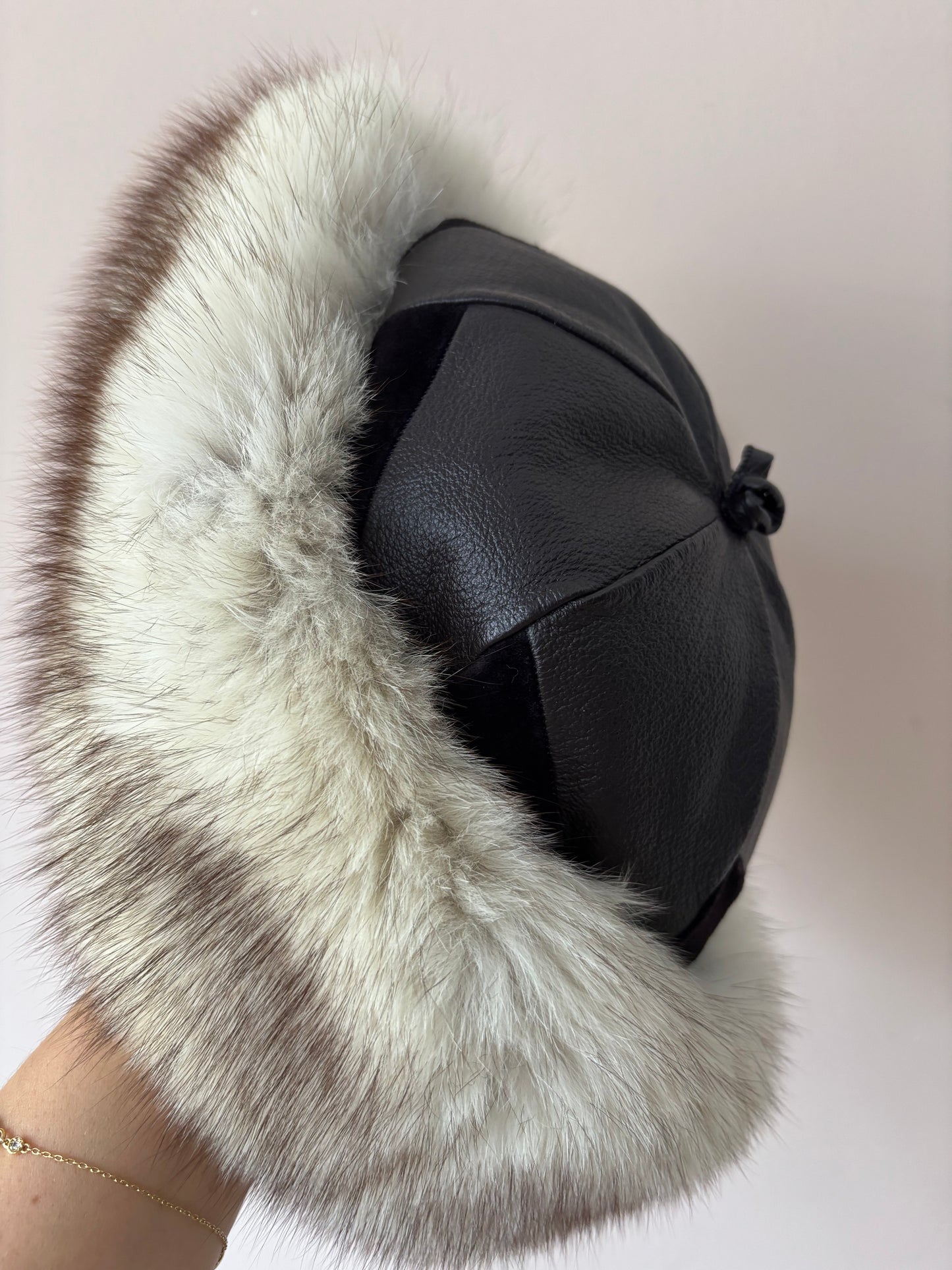 Vintage leather fur hat