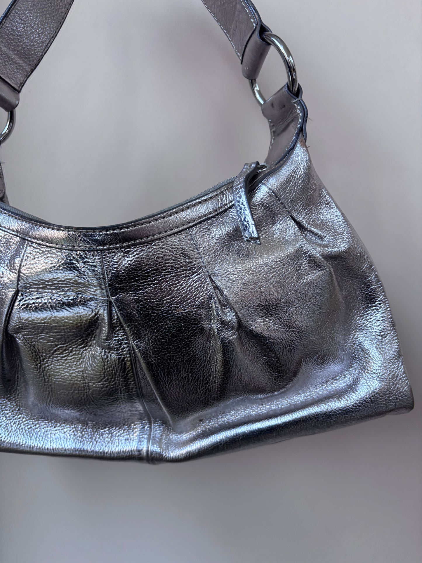 Silver leather handbag