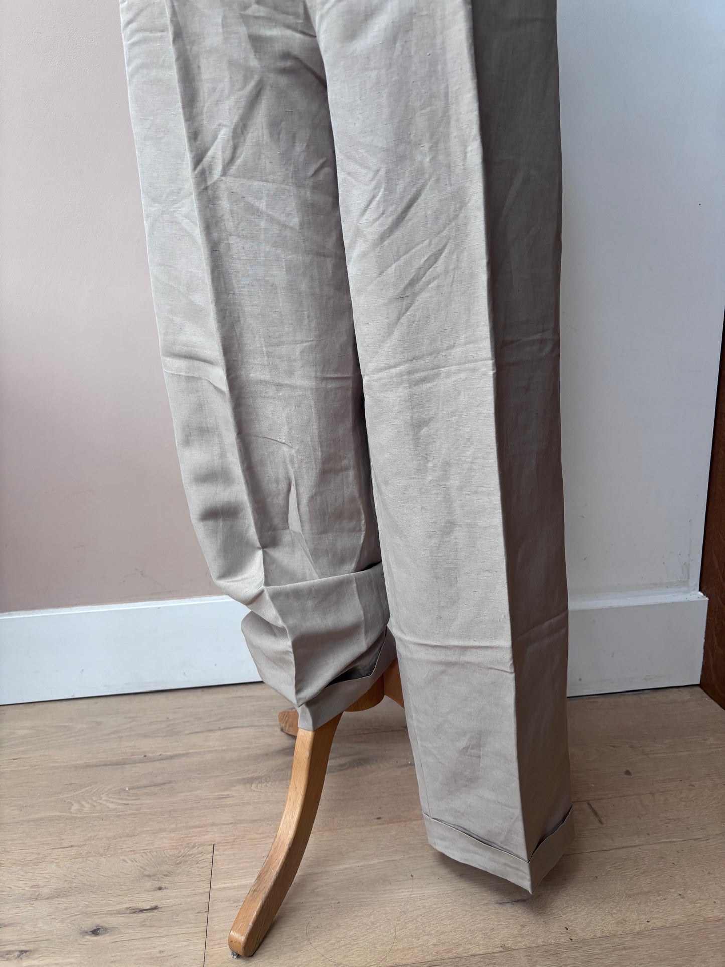 Vintage silk linen mix beige trousers size 14/16